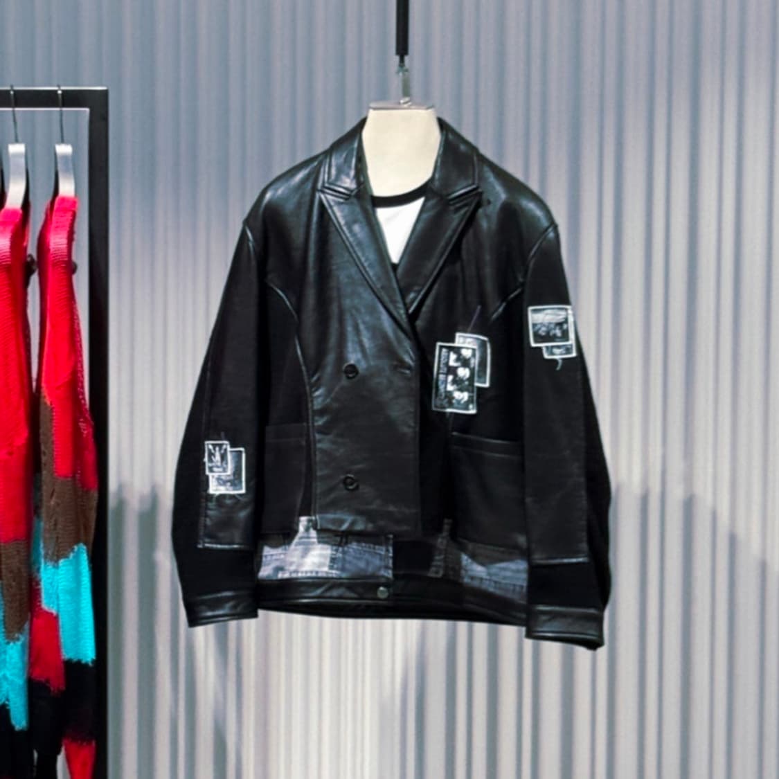 새제품L) 자라 x 앤더슨벨 컴바인드 니트 앤 레더 가죽자켓 블랙 상품이미지1