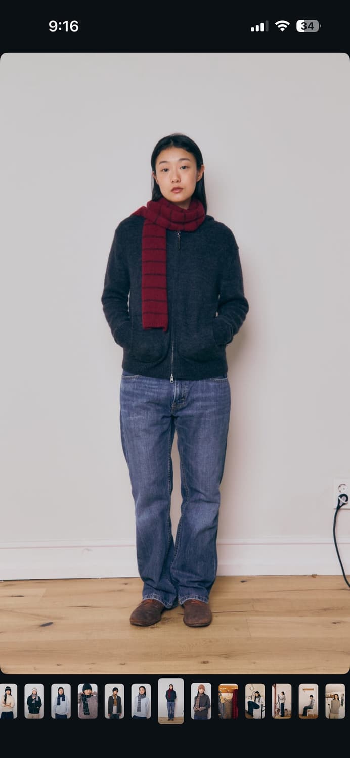 [L]니틀리 베이비 알파카 후드 집업 포켓 가디건 차콜 상품이미지1