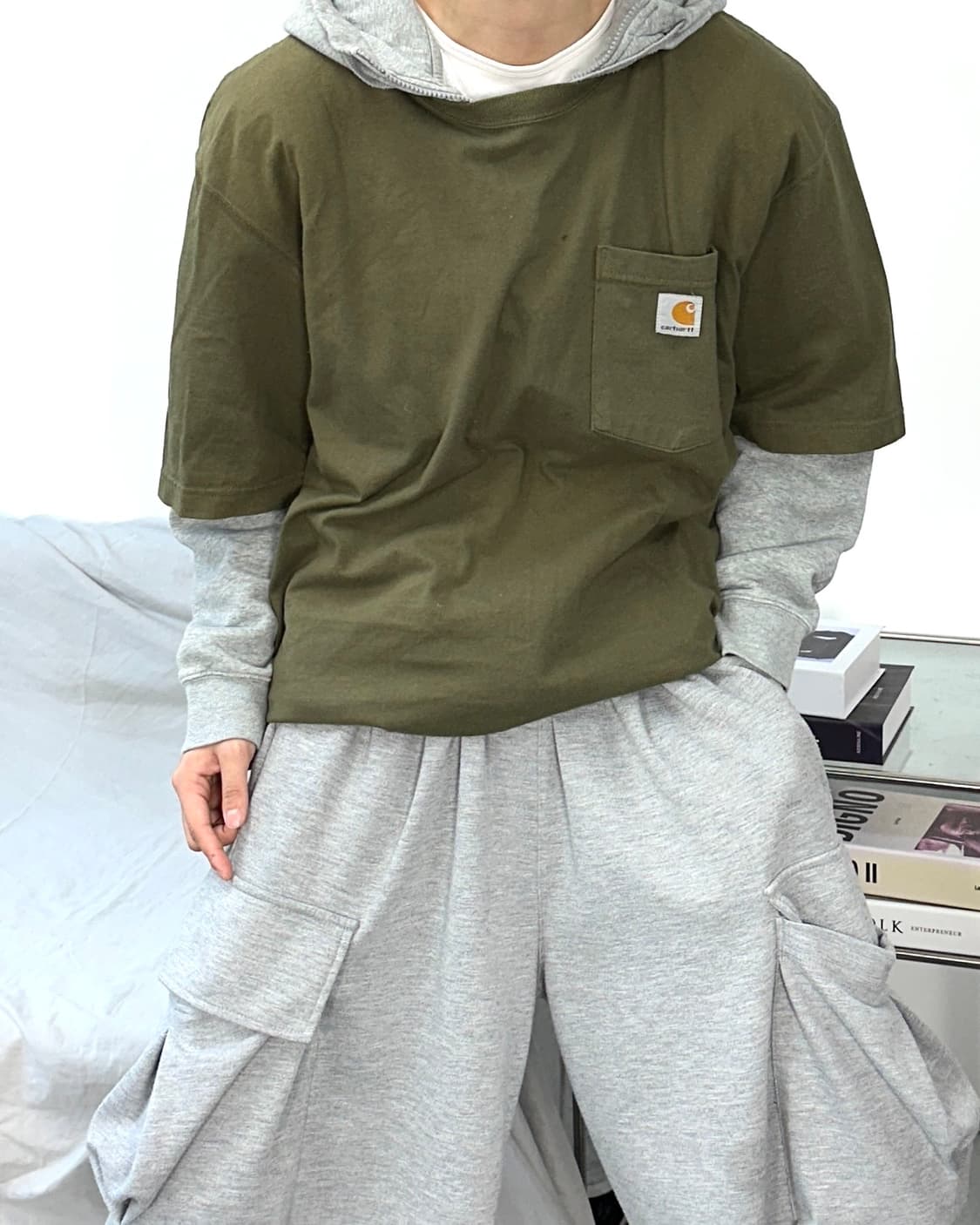 칼하트 카키 포켓 반팔티 L 상품이미지2