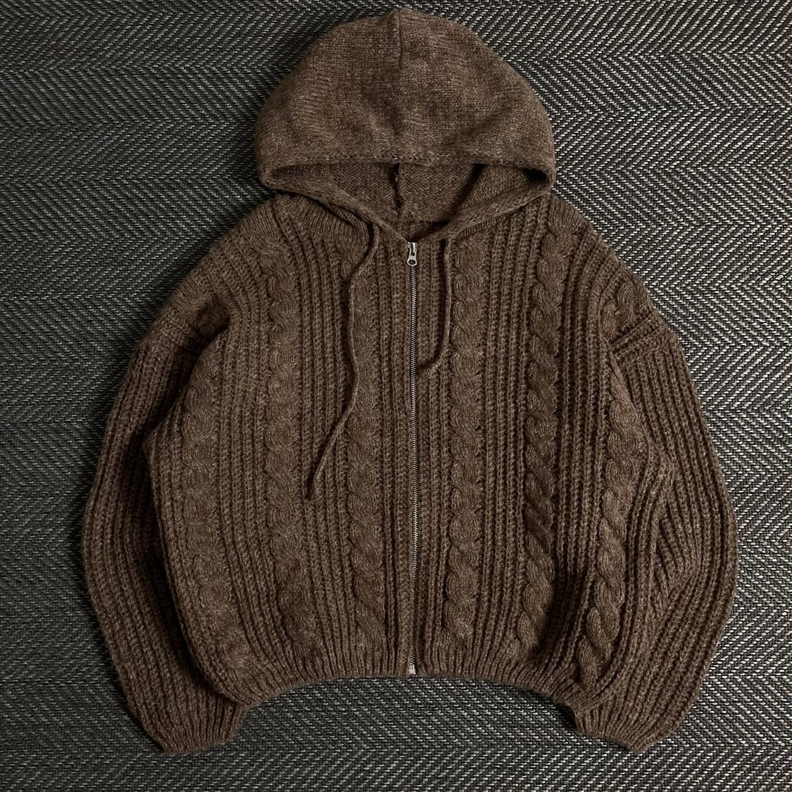 빈티지 후드 케이블 스웨터 자켓 브라운y 3263 상품이미지2