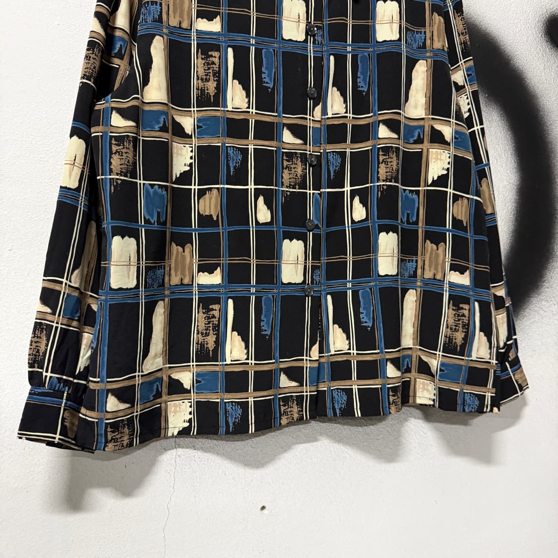 VTG 빈티지 체크 그리스 아트 풀 패턴 원포켓 크롭 긴팔 셔츠 상품이미지4