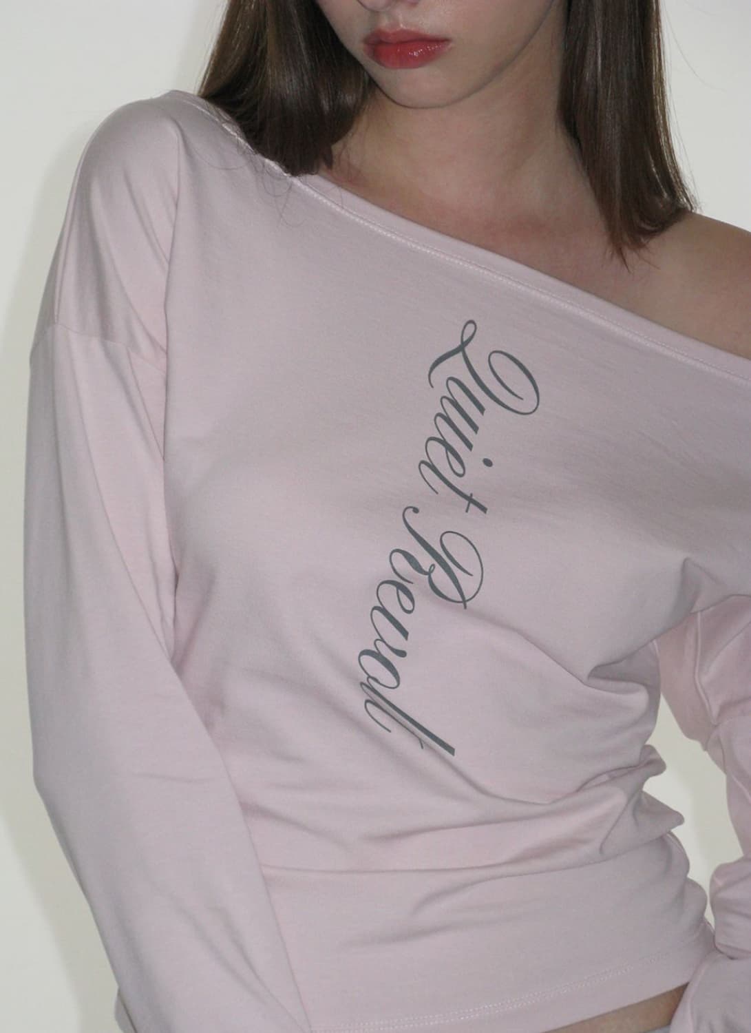 크랭크 레터링 오프숄더 탑 핑크 상품이미지2