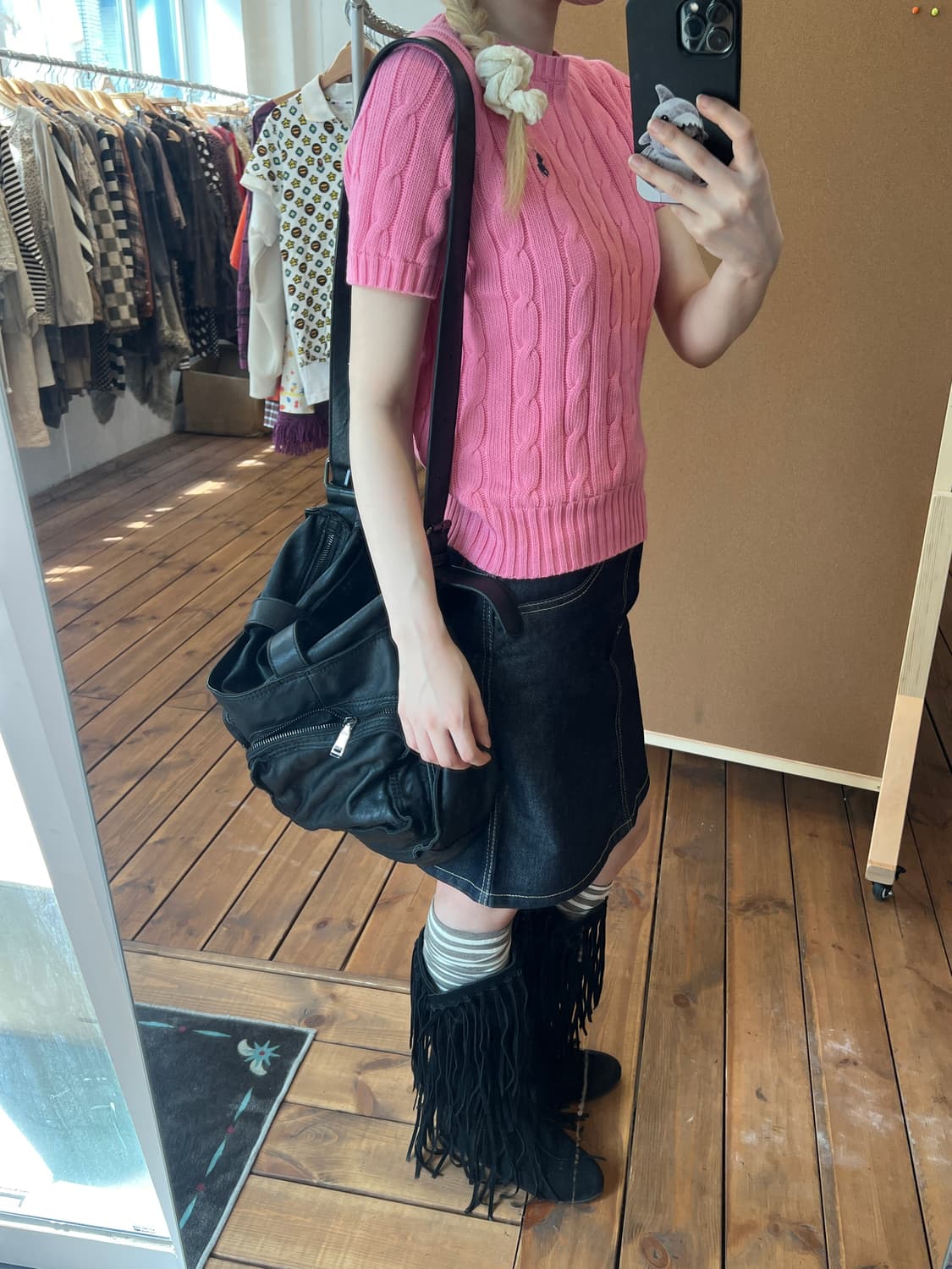 폴로 핑크 꽈배기 반팔 니트  상품이미지3