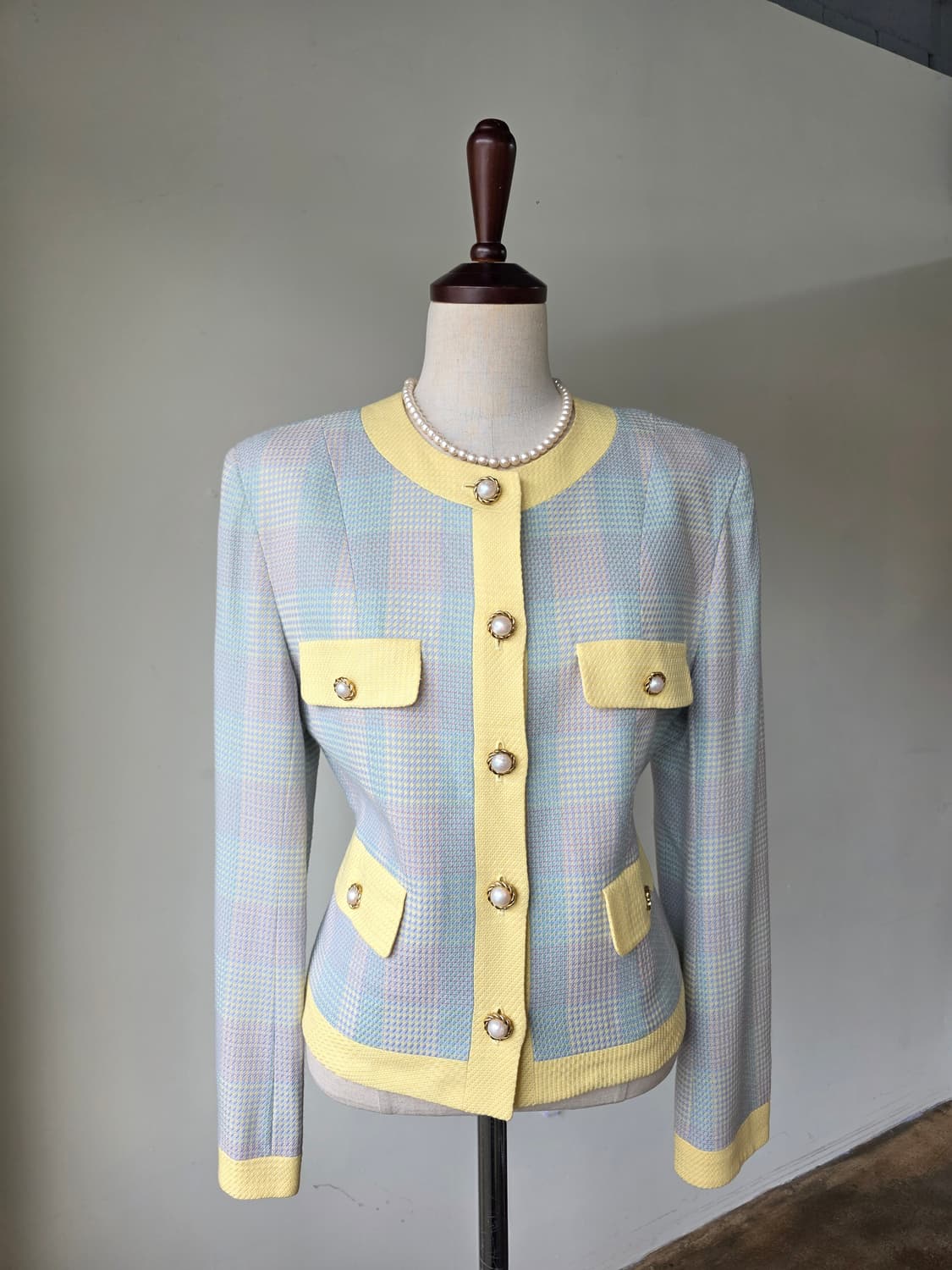 파스텔 체크 진주 버튼 자켓 상품이미지2