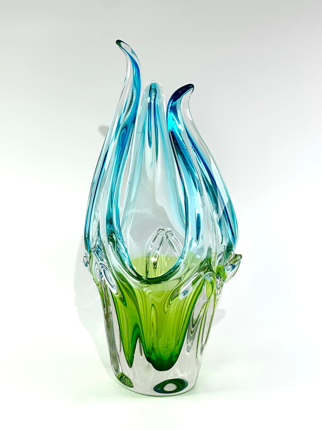 체코 빈티지 아트글라스 블루&그린 화병 오브제 상품이미지6