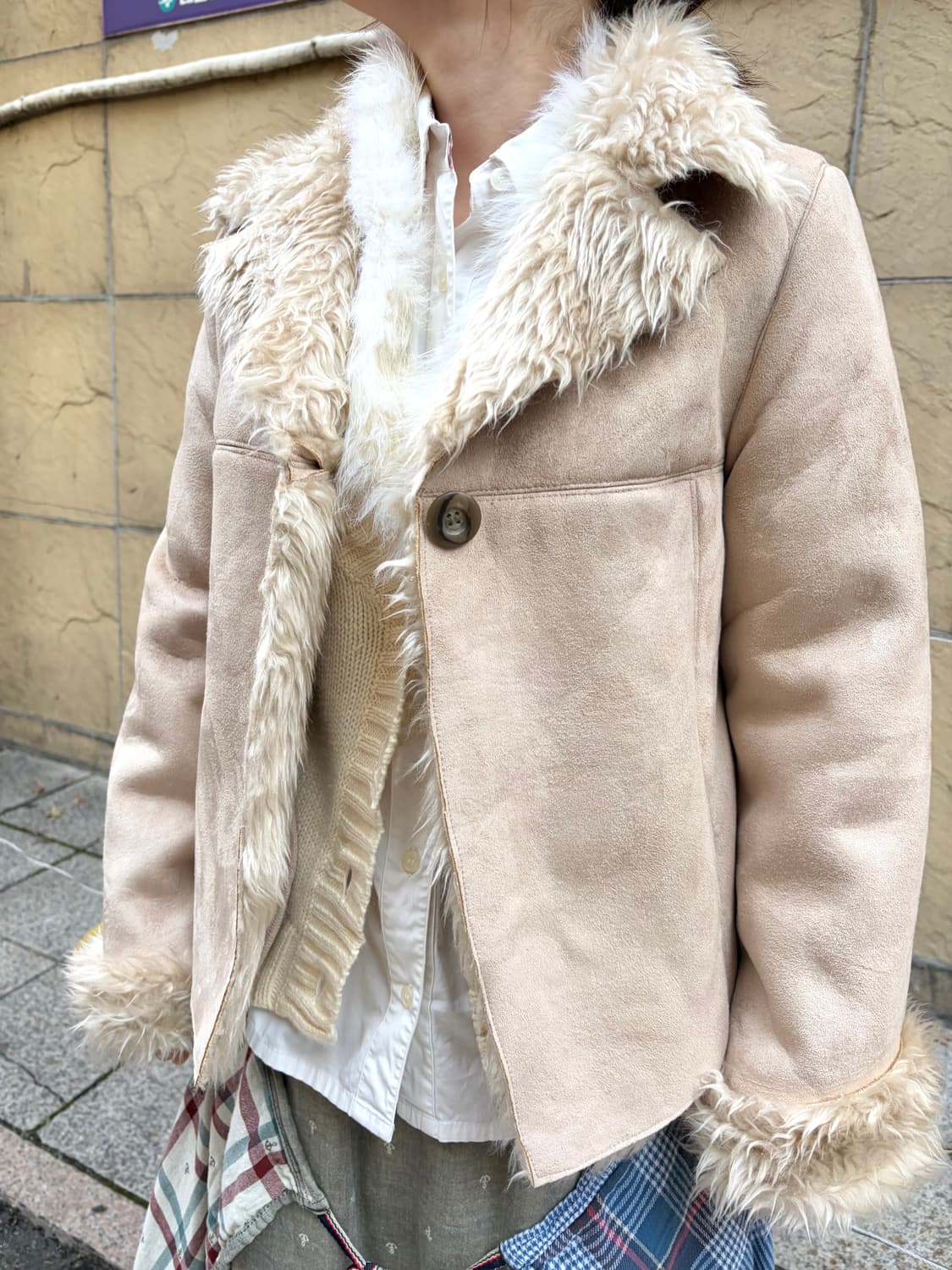 일본 빈티지 아이보리 퍼 무스탕 상품이미지1