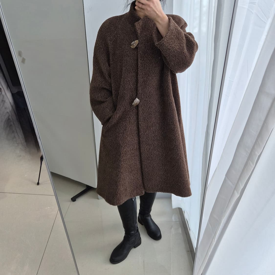 울 100% 브라운 부클 오버핏 코트 상품이미지1