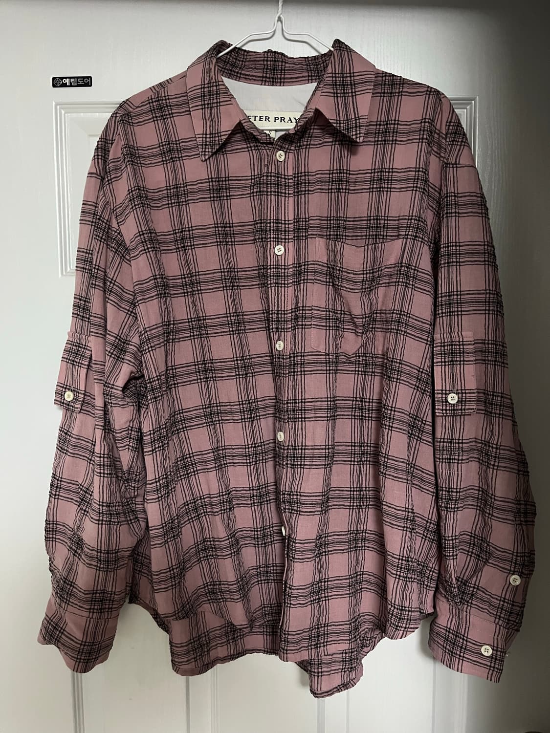 애프터프레이 오버 체크 브라이트 셔츠 더스티핑크 상품이미지1