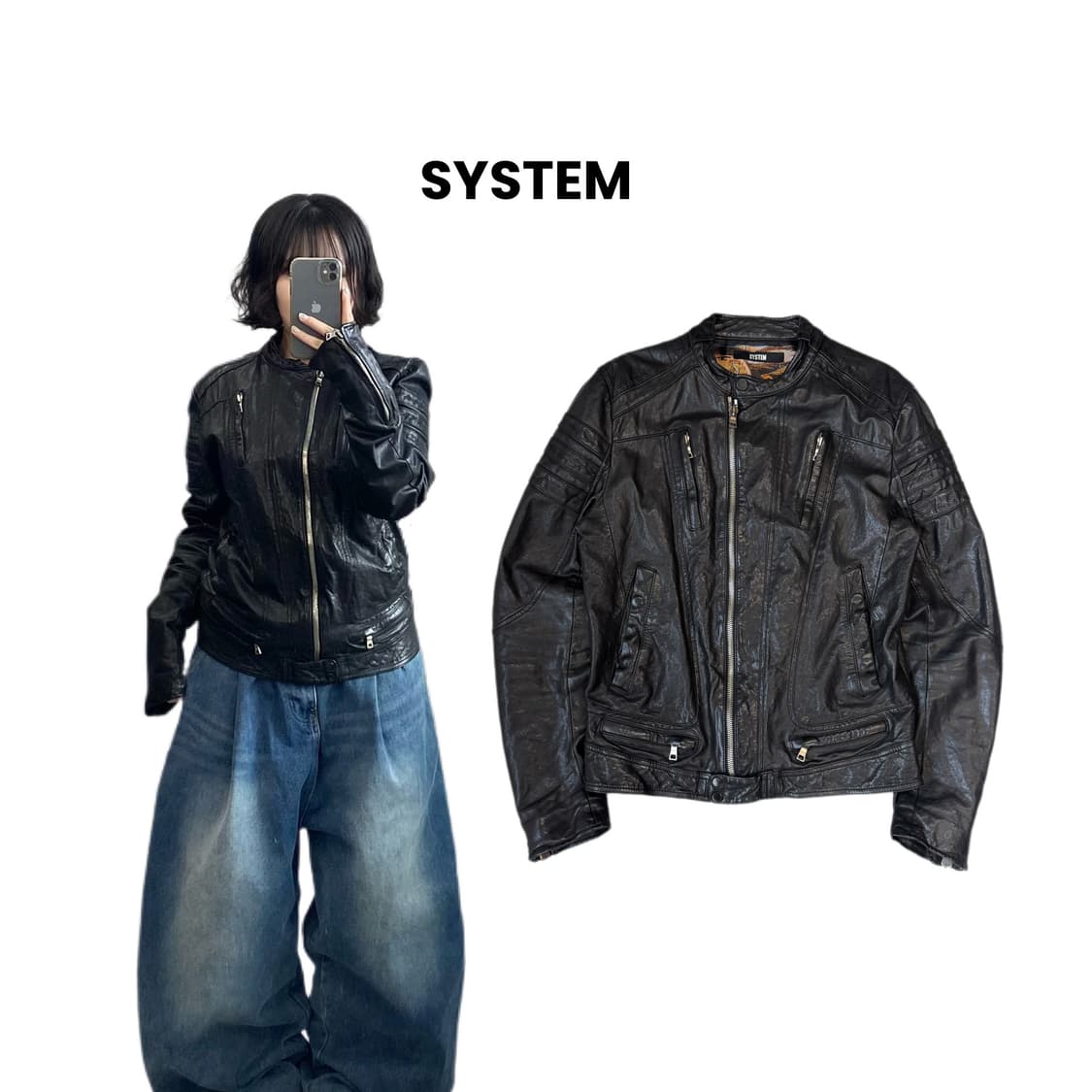 시스템 사선 바이커 리얼레더 릭오웬스맛 양가죽 자켓 상품이미지1
