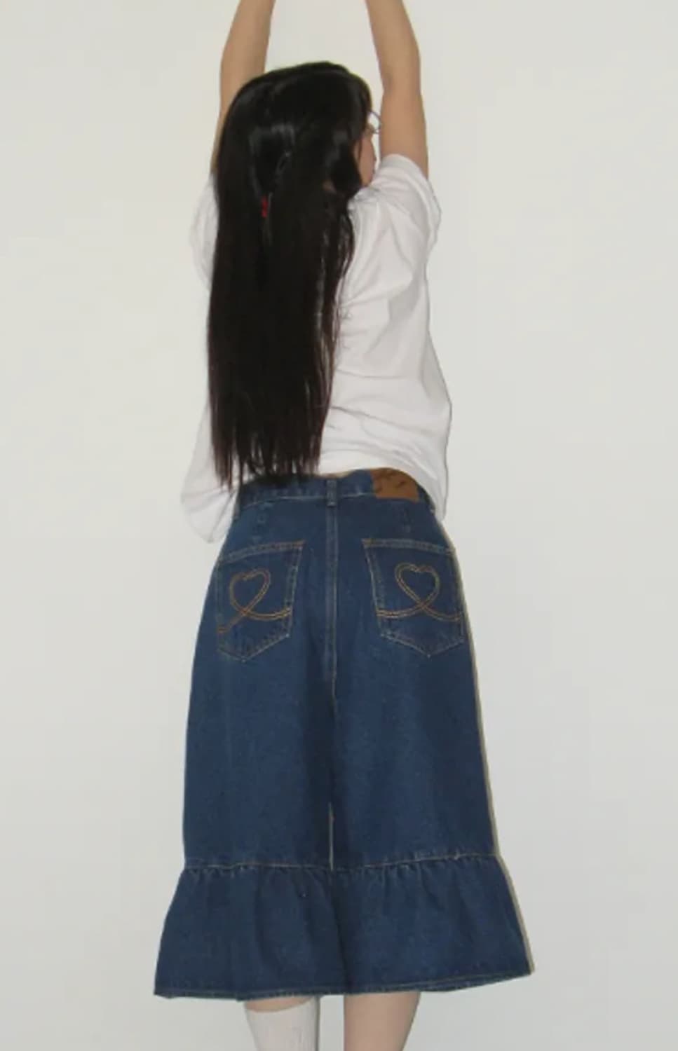 론론 flounce hem 데님 팬츠 미디움블루 상품이미지2