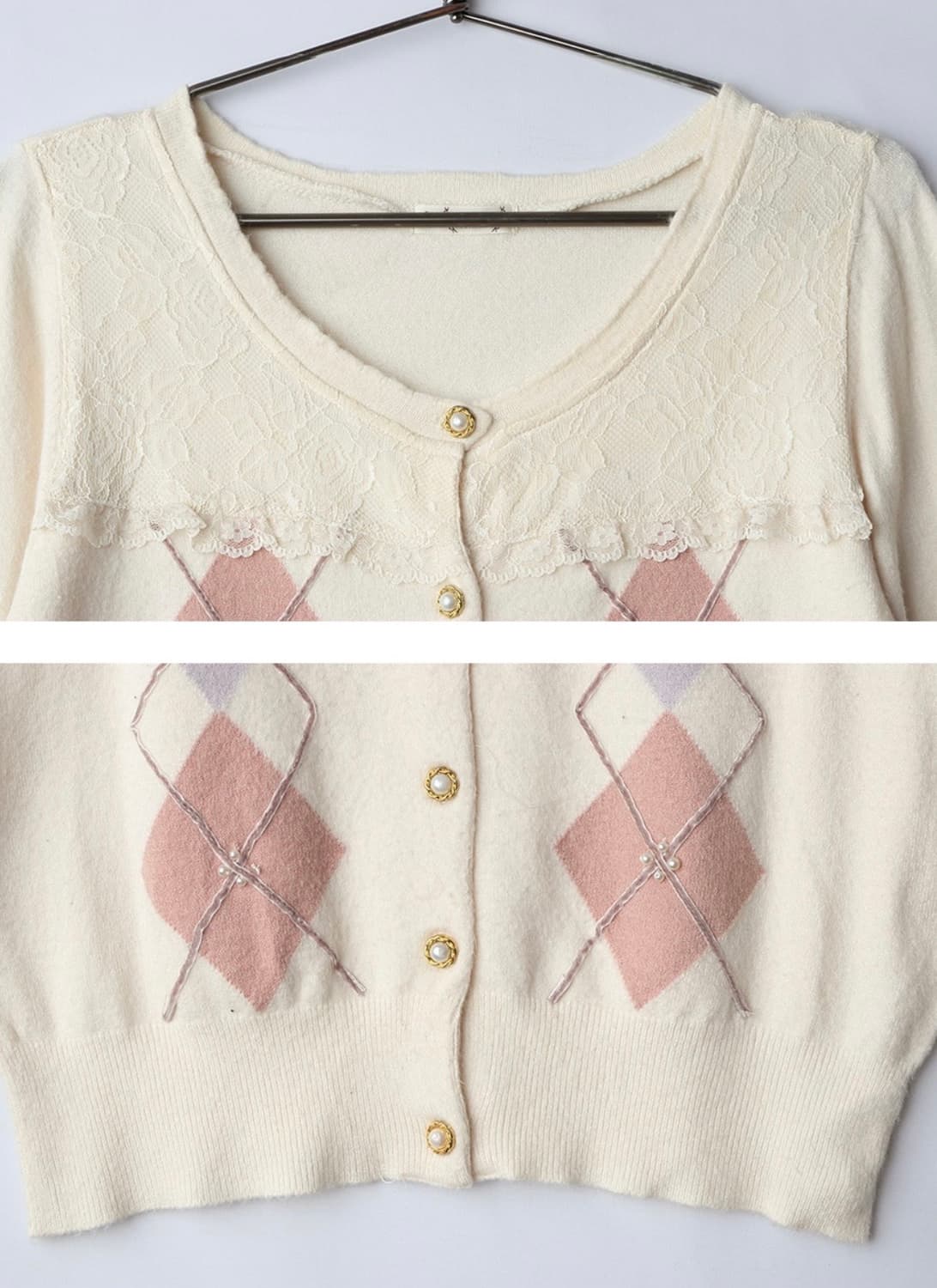 엑시즈팜 리즈리사깔 아가일 니트 가디건 짜잔씨 히메갸루 핀터 빈티지 상품이미지2