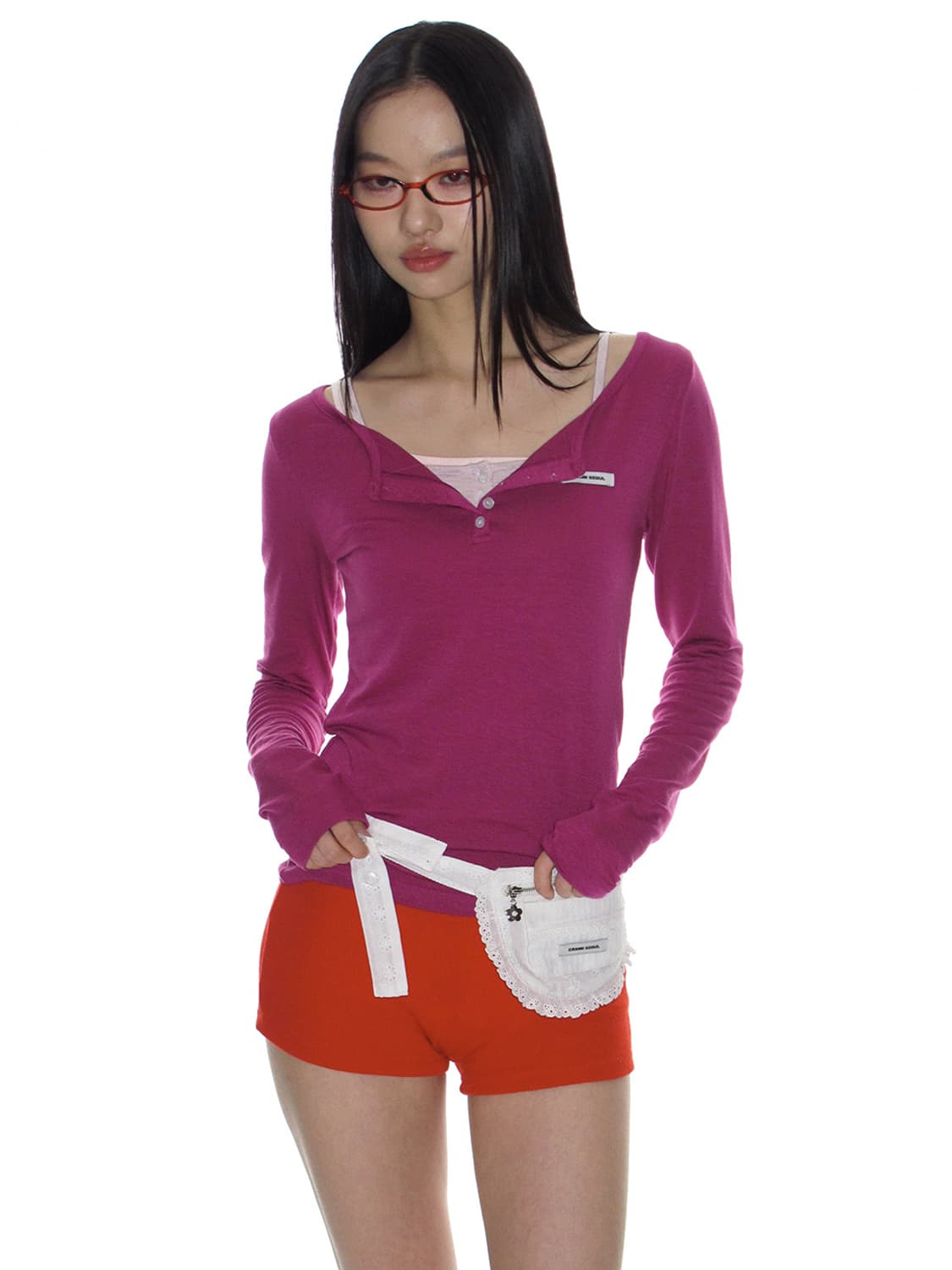 크랭크 BASIC HENLEY NECK TOP_PURPLE 상품이미지1