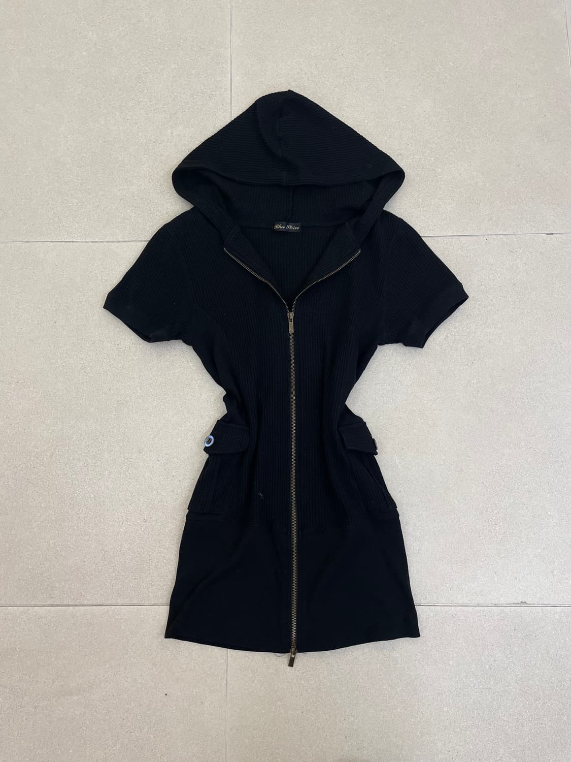 블랙 와플 후드 롱 집업 상품이미지2