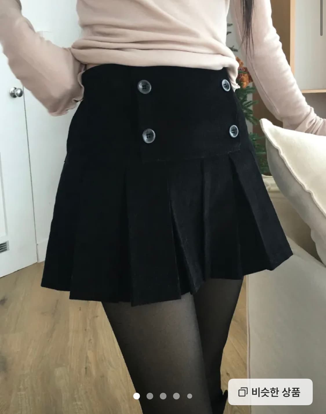 노비야카 코듀로이 플리츠 미니 스커트 블랙 상품이미지1