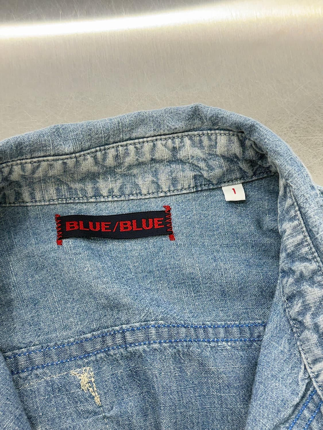 블루블루 리페어 패치워크 샴브레이 워시 셔츠 상품이미지7