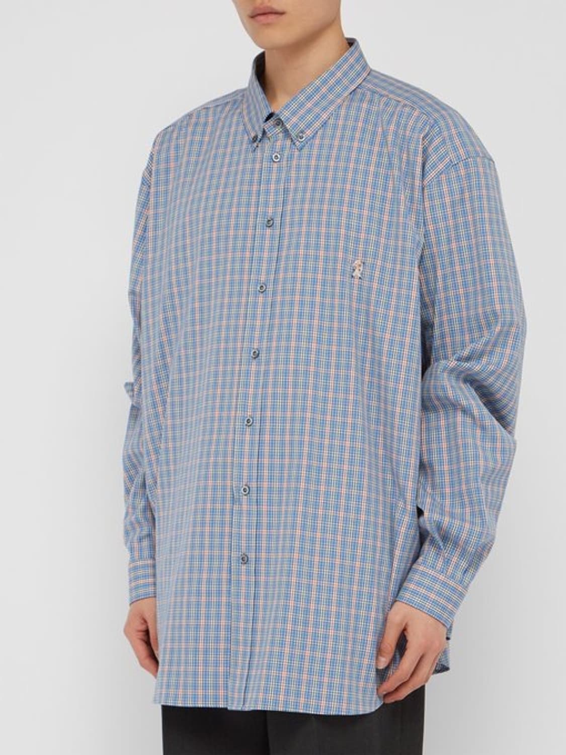 GUCCI 구찌 로고 피글렛 자수 체크 블루 코튼 오버셔츠46 상품이미지4