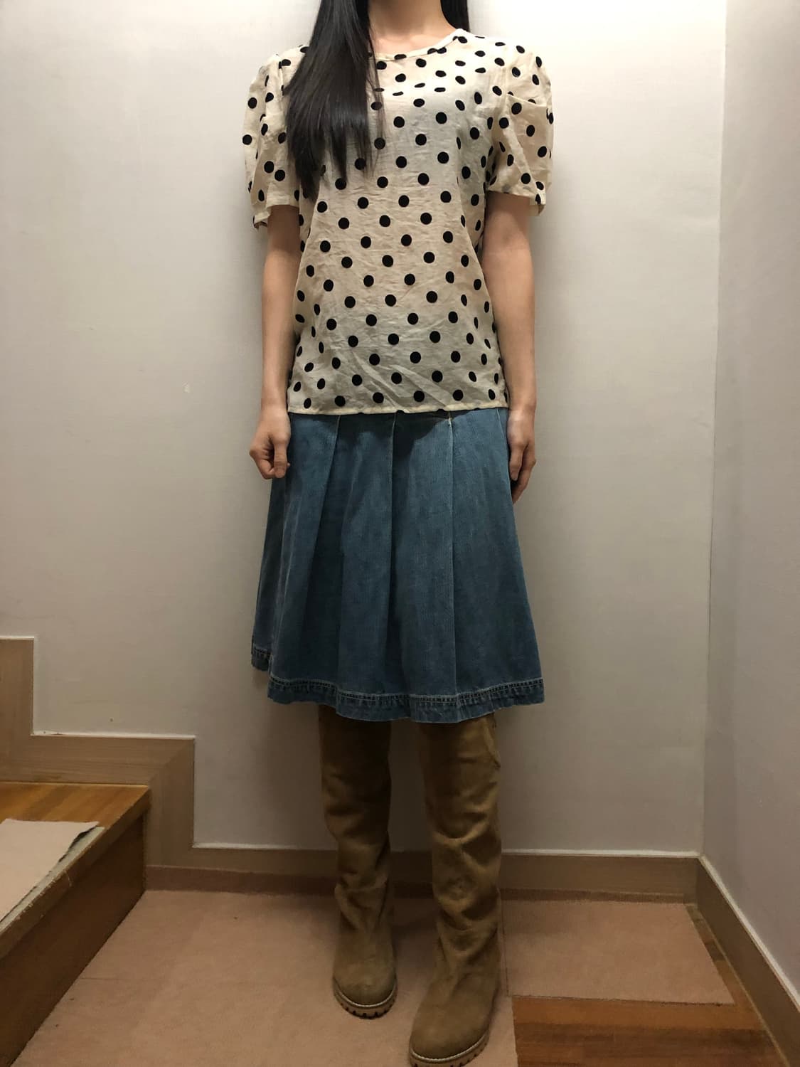 빈티지 베이지 블랙 도트 블라우스 상품이미지4