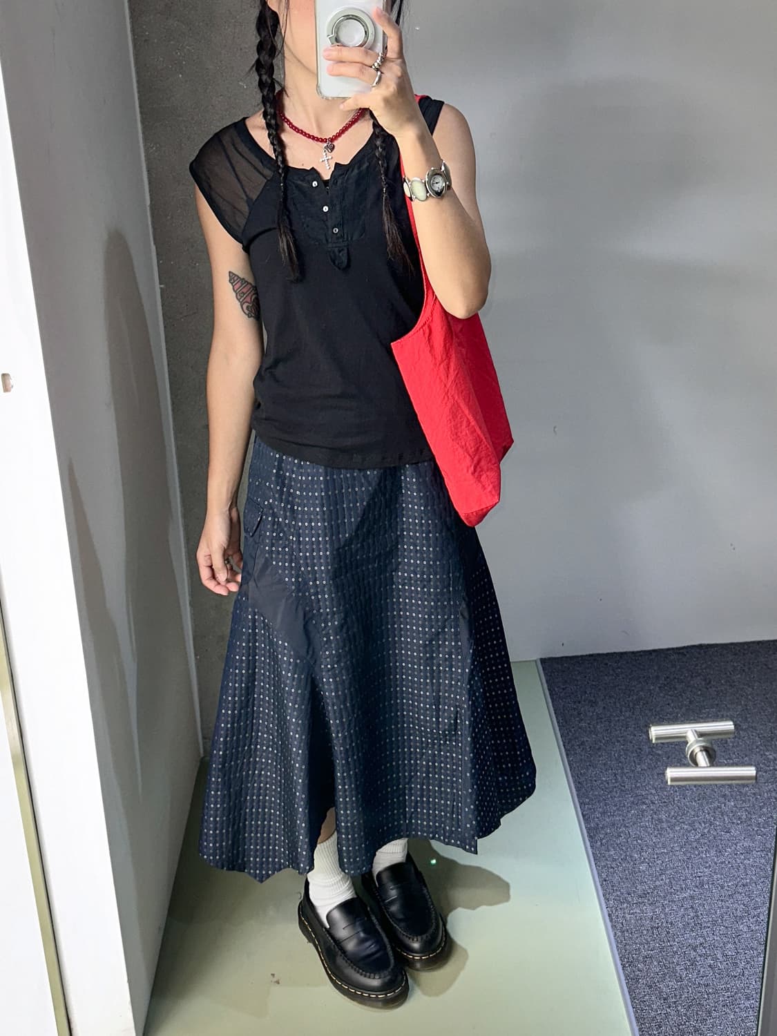 navy pattern side pocket skirt 상품이미지1