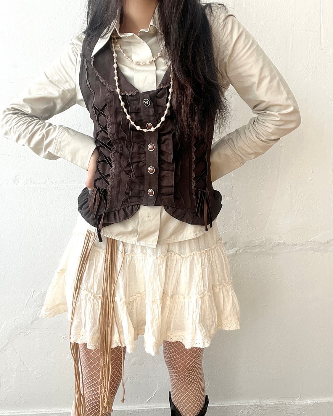 Ivory lace frill skirt 상품이미지4