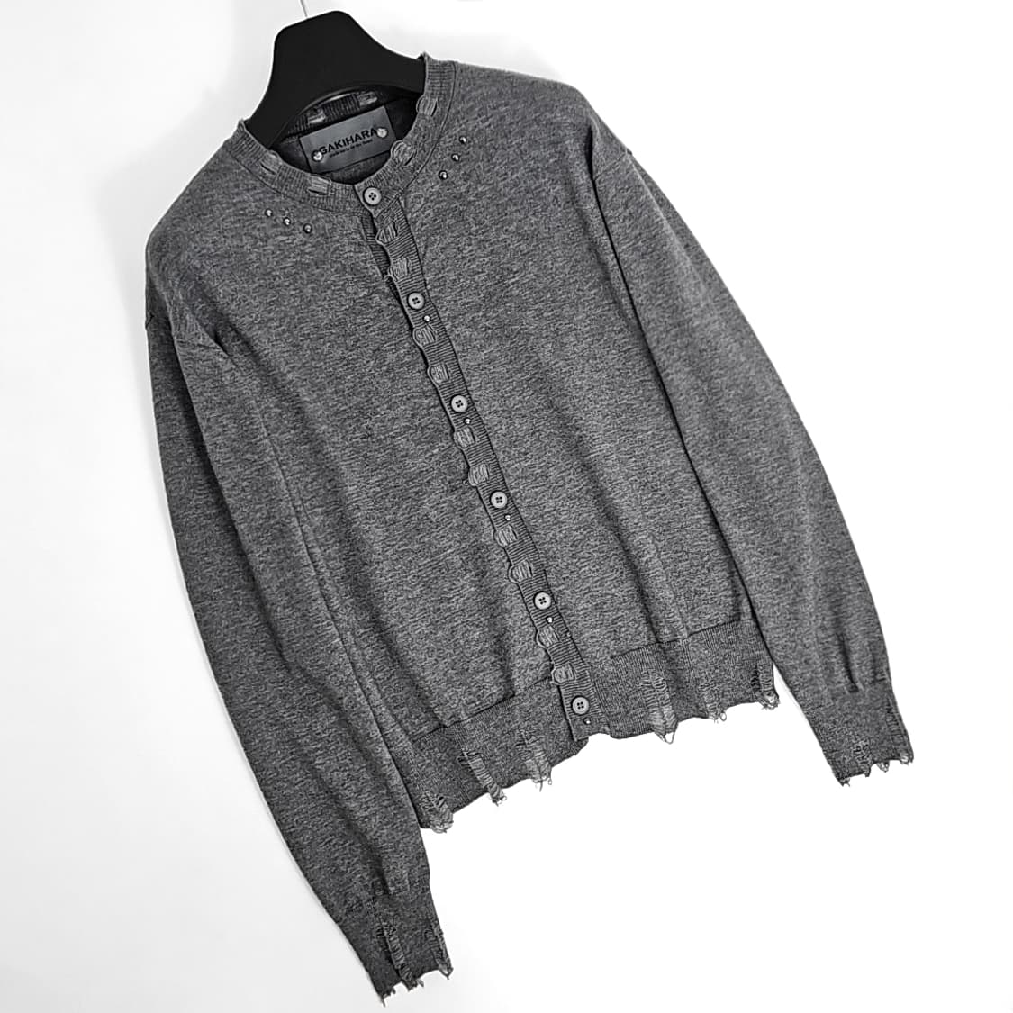 Ikeda 피어싱 리벳 데미지 크롭 니트 (gray) 상품이미지6