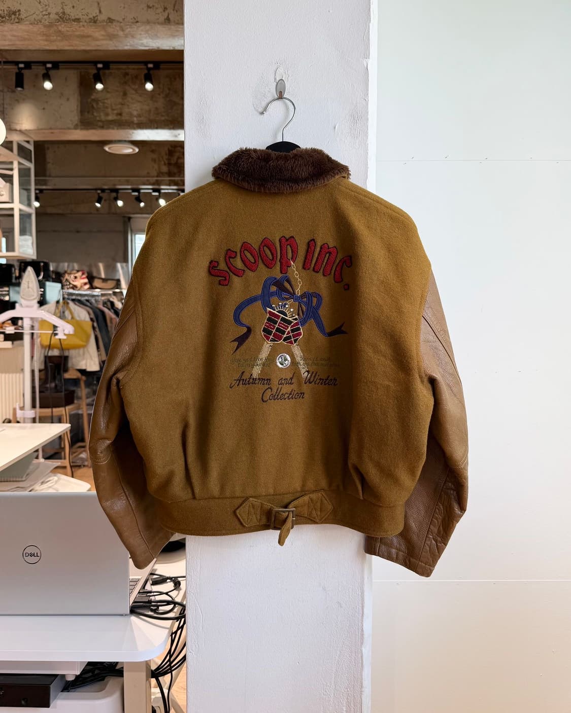 스쿱 nyc 브라운 빈티지 레더 울 자켓 상품이미지1