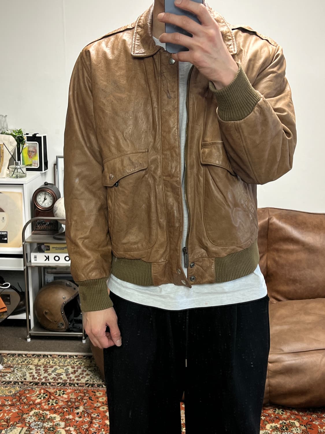 [L] Windbreaker 빈티지 리얼레더 A2 플라이트 자켓 브라운 상품이미지2