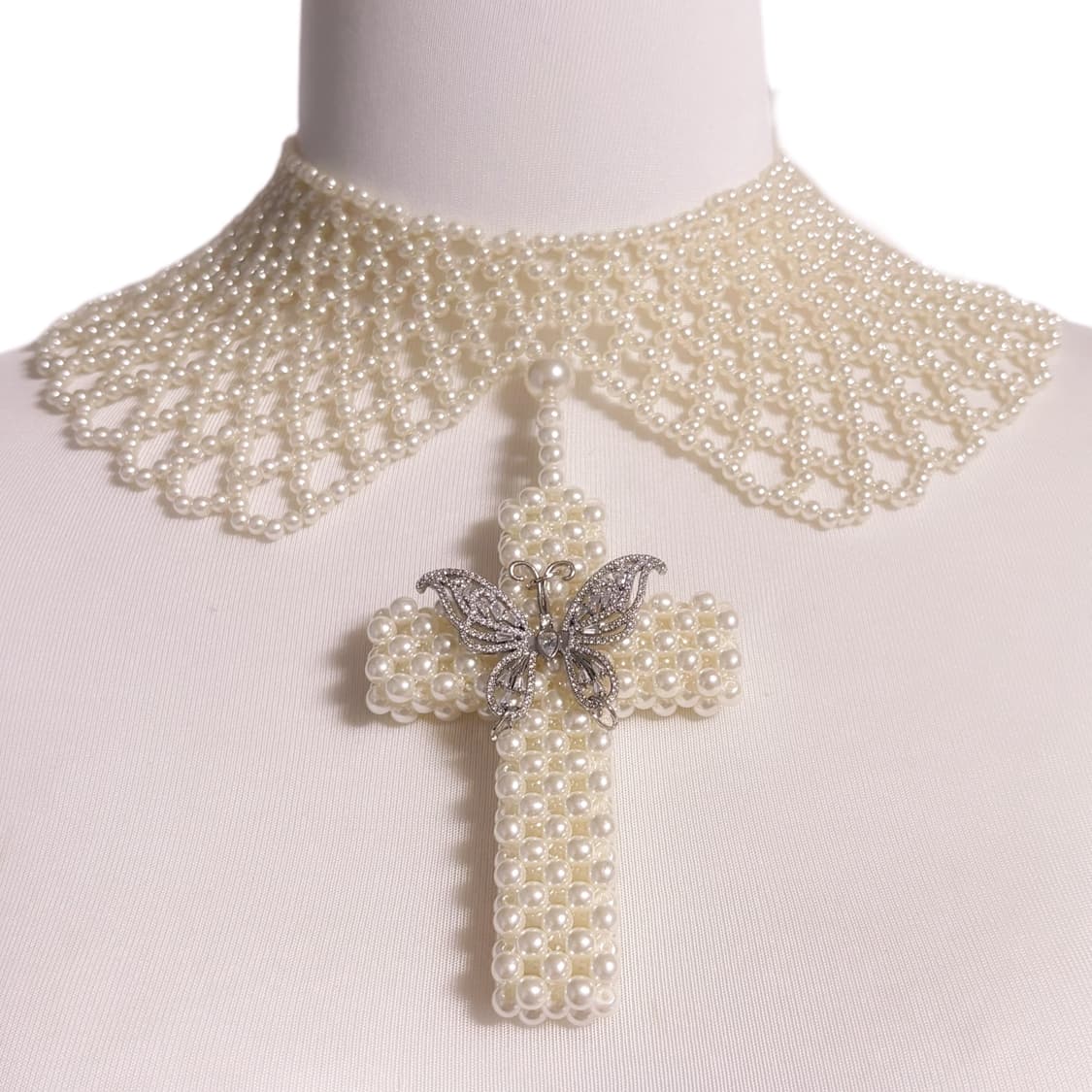 엔젤러브 커스텀 봄 피크닉 진주 십자가 나비 디테일 케이프 초커  상품이미지1