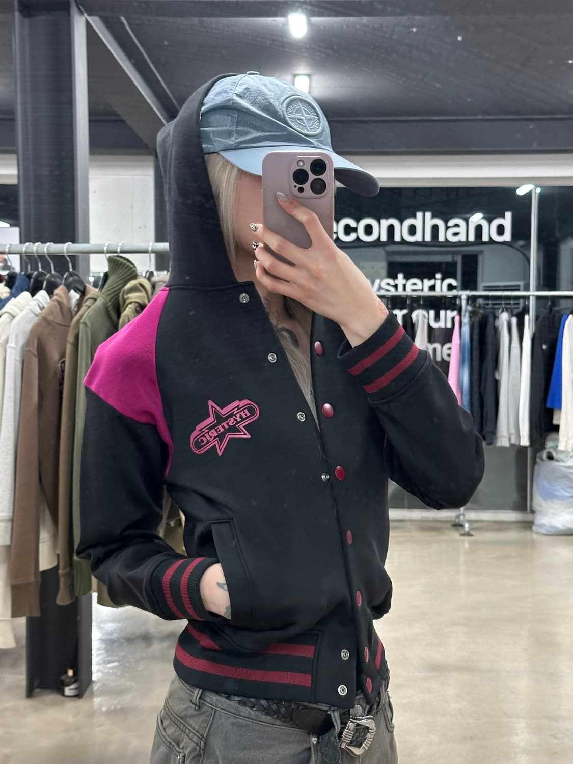 히스테릭 글래머 후드 스타디움 자켓 블랙핑크 져지  상품이미지2