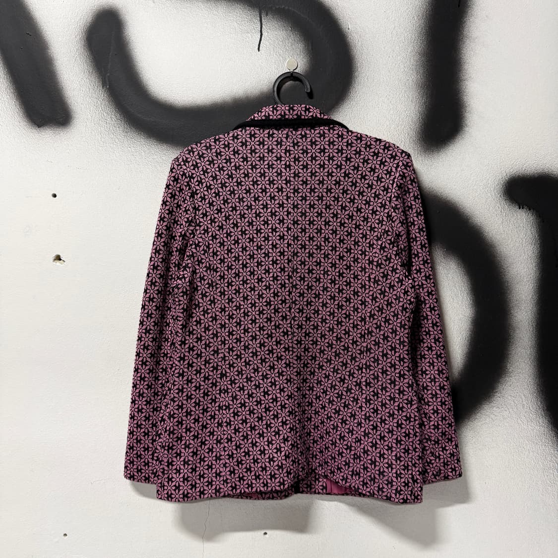 VTG 빈티지 블랙 핑크 모노 패턴 큐빅 디테일 카라 울혼방 자켓 상품이미지2