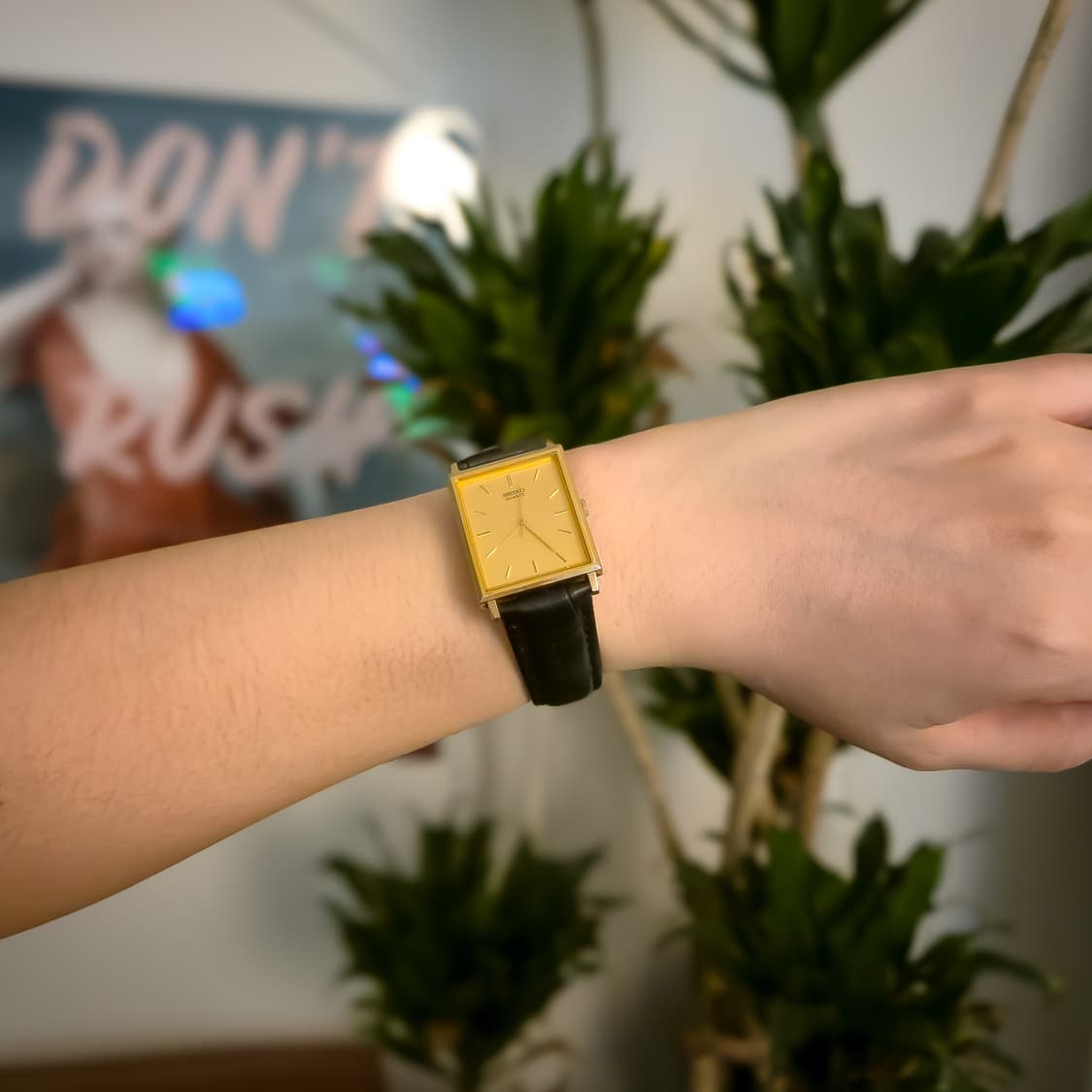 빈티지 세이코 탱크 샴페인 골드 쿼츠 가죽 시계 (2C2 상품이미지2