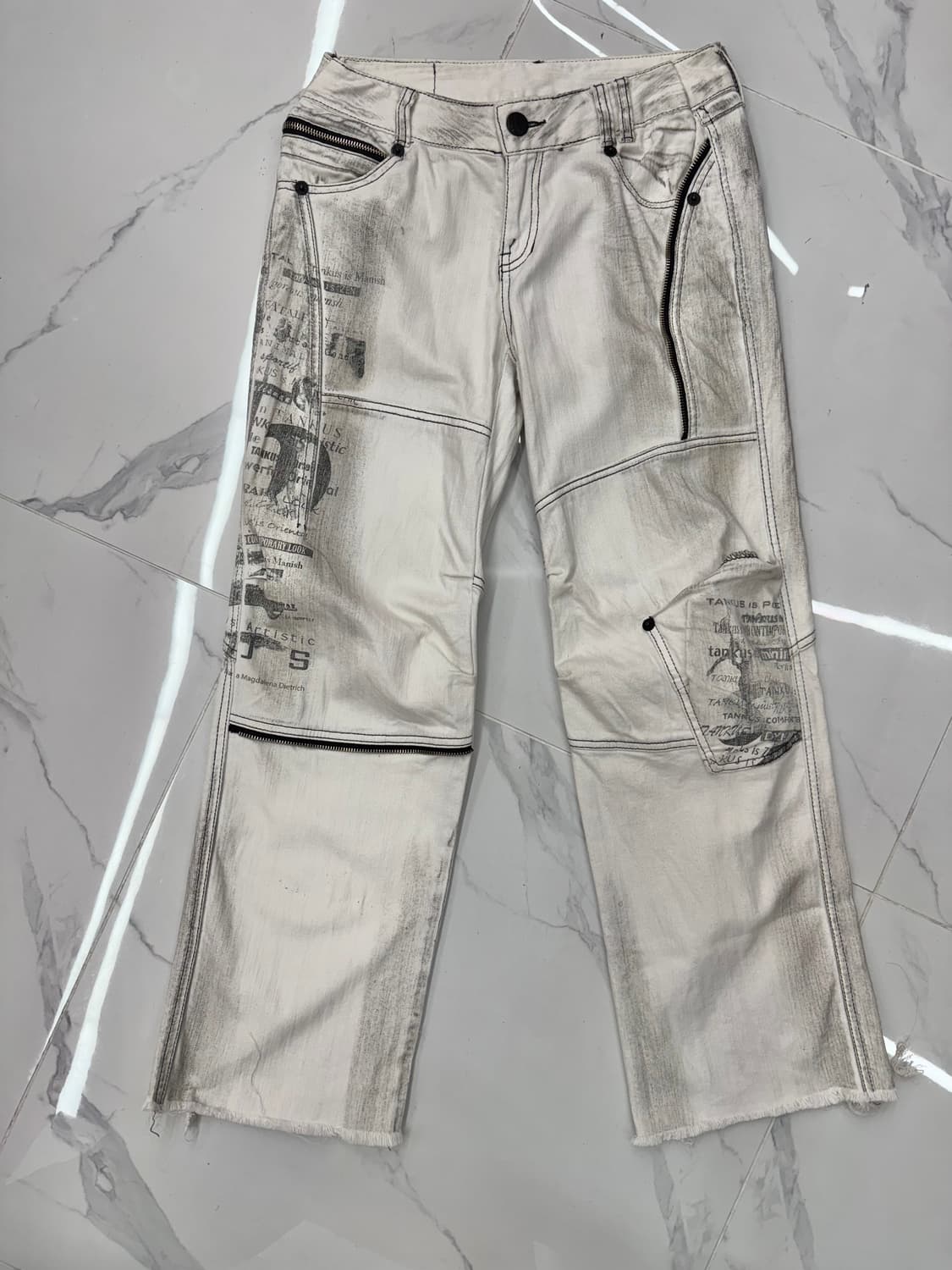 •Japanese vintage 더티워싱 프린팅 데님 팬츠 상품이미지1