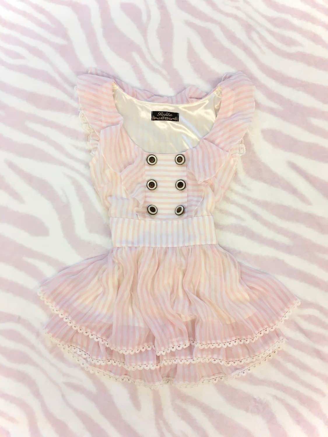 로지타 핑크 스트라이프 버튼 쉬폰 프릴 원피스 히메갸루 러블리 헤이세이 상품이미지1