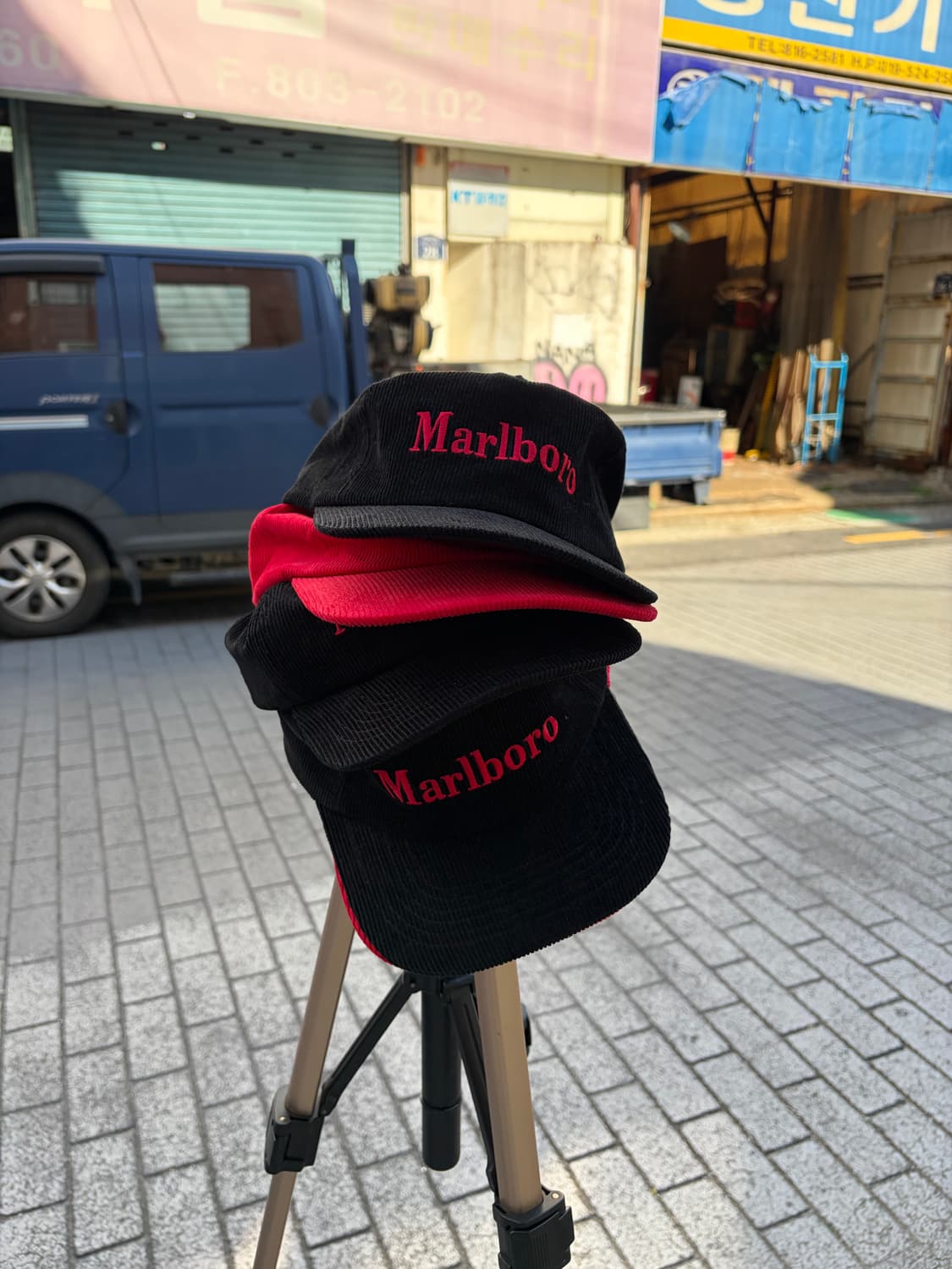 Marlboro logo corduroy black trucker cap 상품이미지4