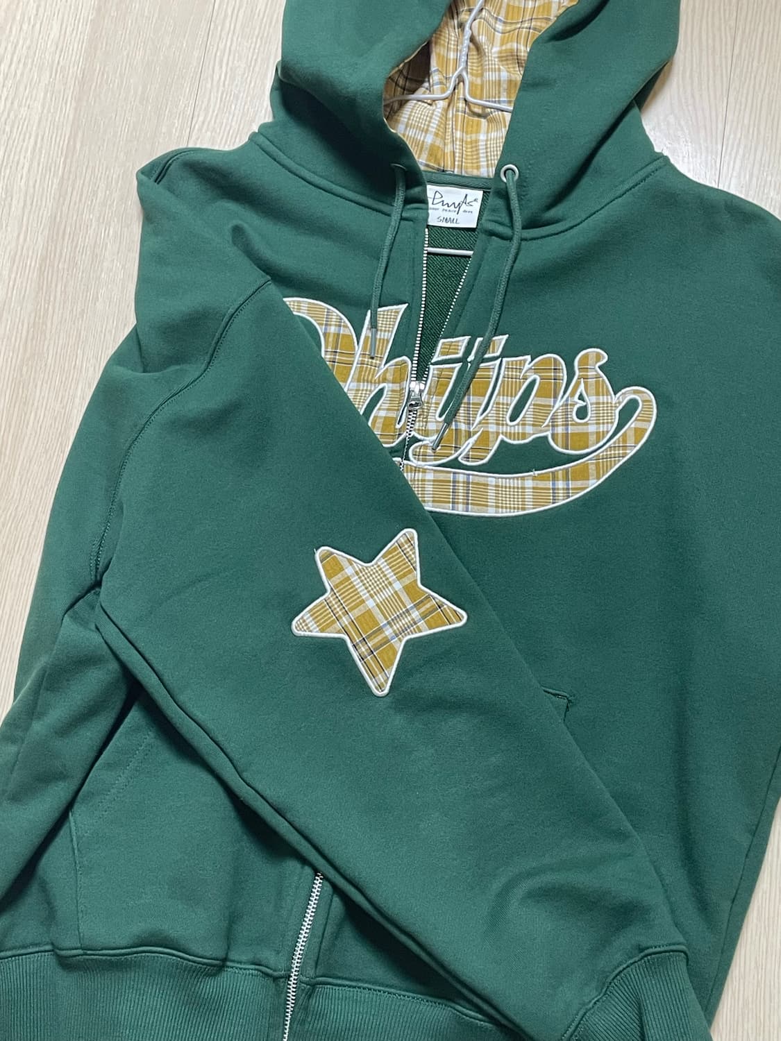 PHYPS 체크 스타테일 엘보우 패치 후드집업 포레스트 그린 상품이미지2