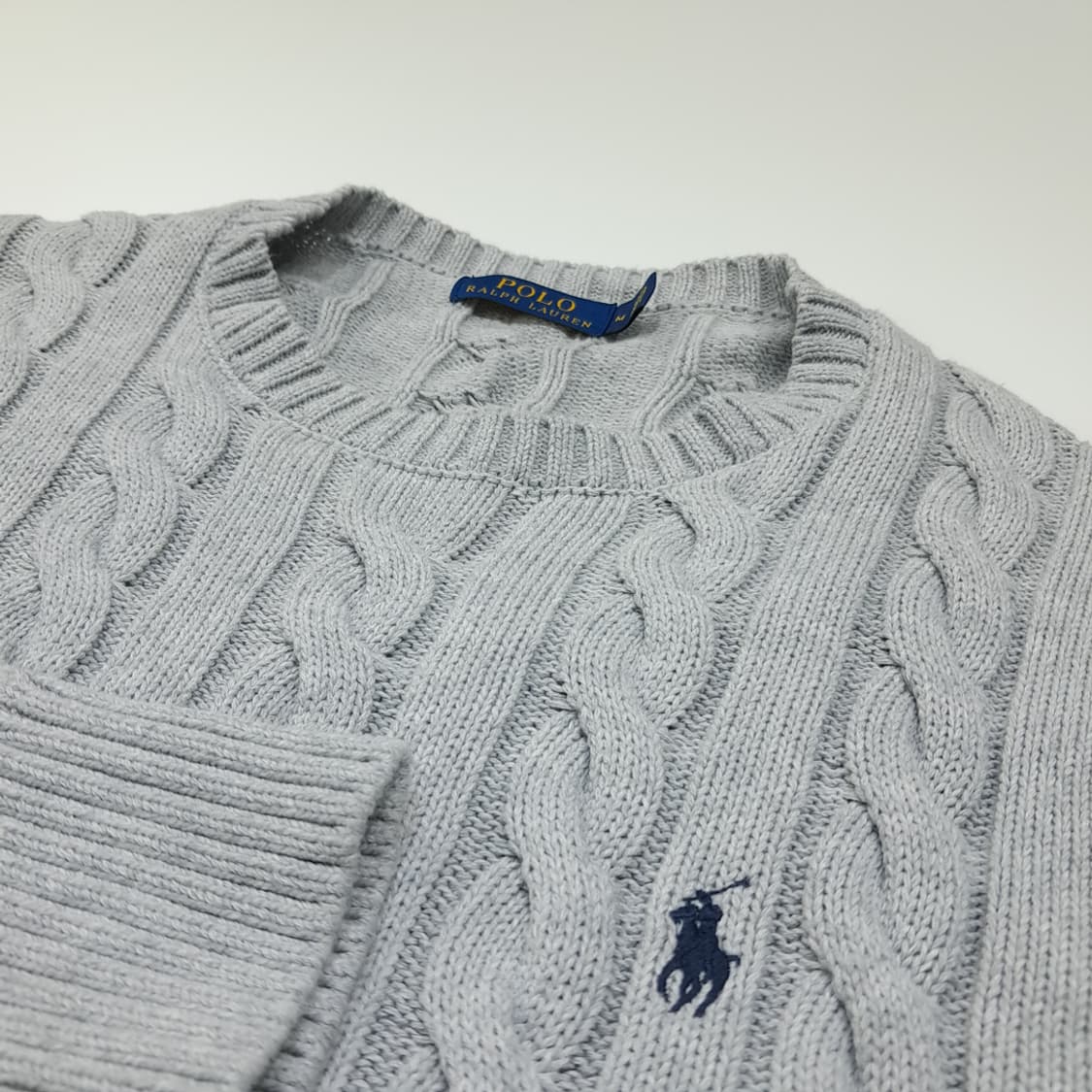CL426 M 폴로 코튼 케이블 아이스 그레이 크루넥 니트 스웨터 상품이미지3