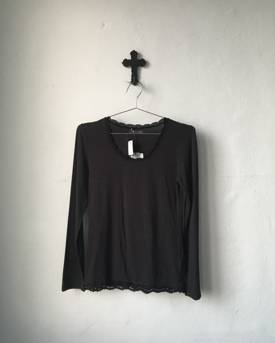 lace trimming stripe pattern sleeve 상품이미지2