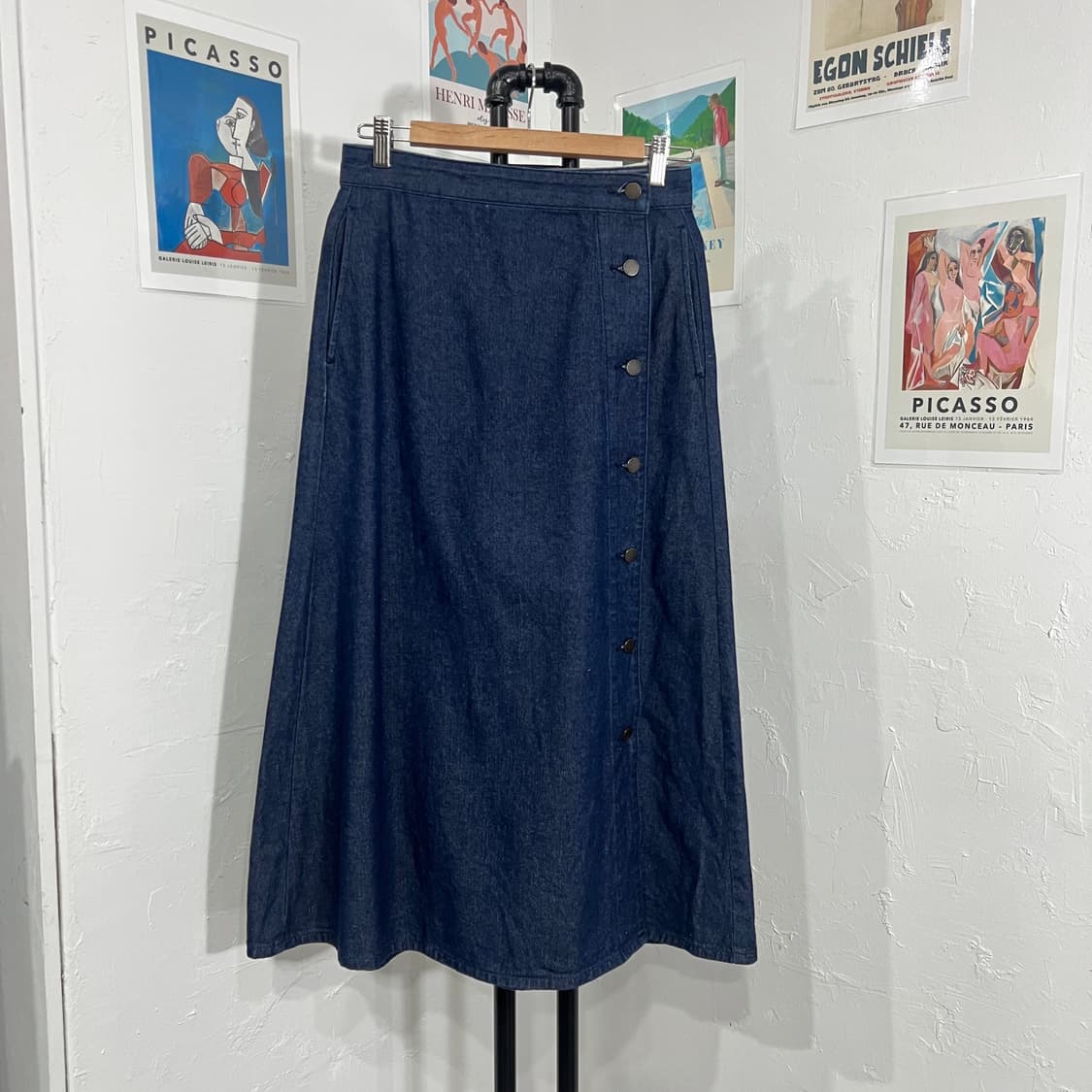 랩 버튼 데님 롱스커트 상품이미지2