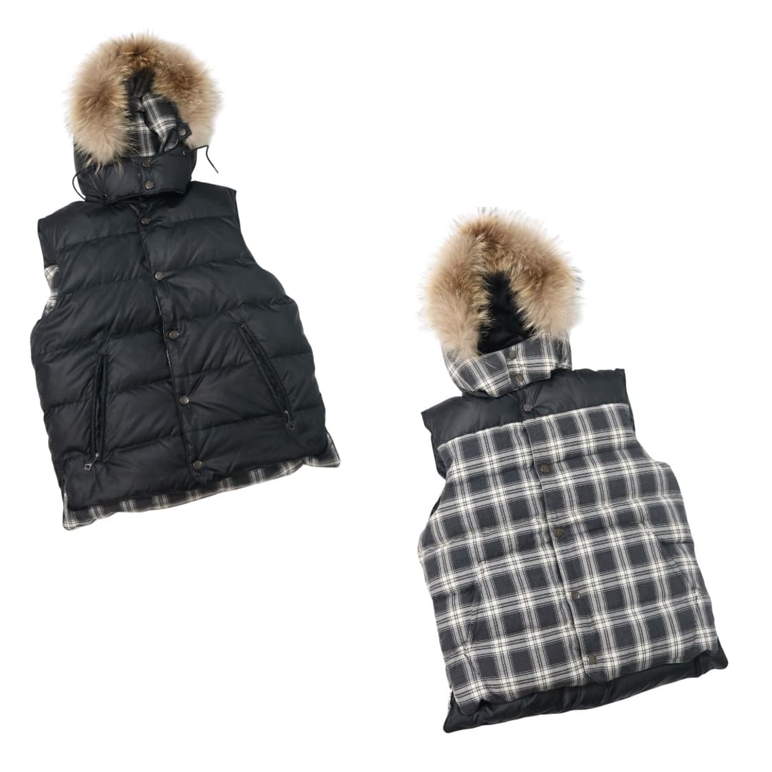 Men's Bigi 맨즈비기 빈티지 리버시블 라쿤퍼 덕다운 베스트 M 상품이미지1