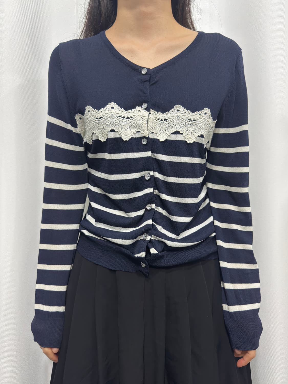 stripe lace design cardigan 상품이미지1