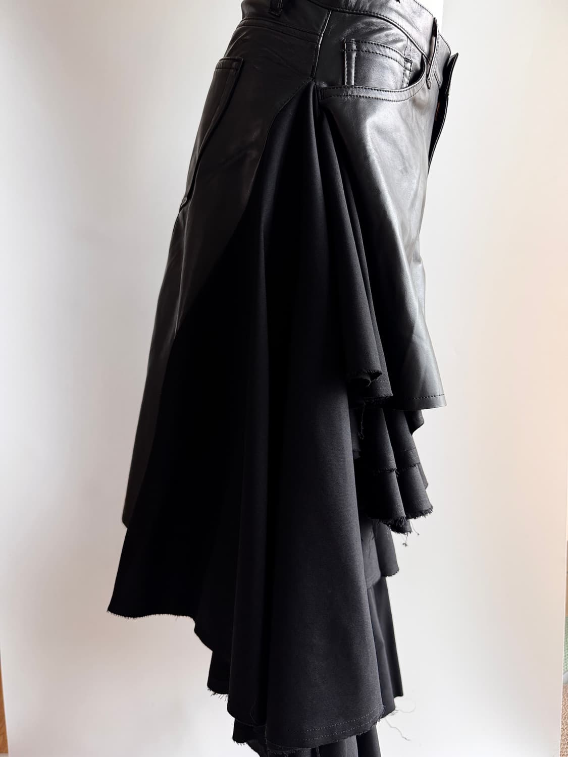 Junya Watanabe 레더 매치 러플 롱스커트 xs  상품이미지4