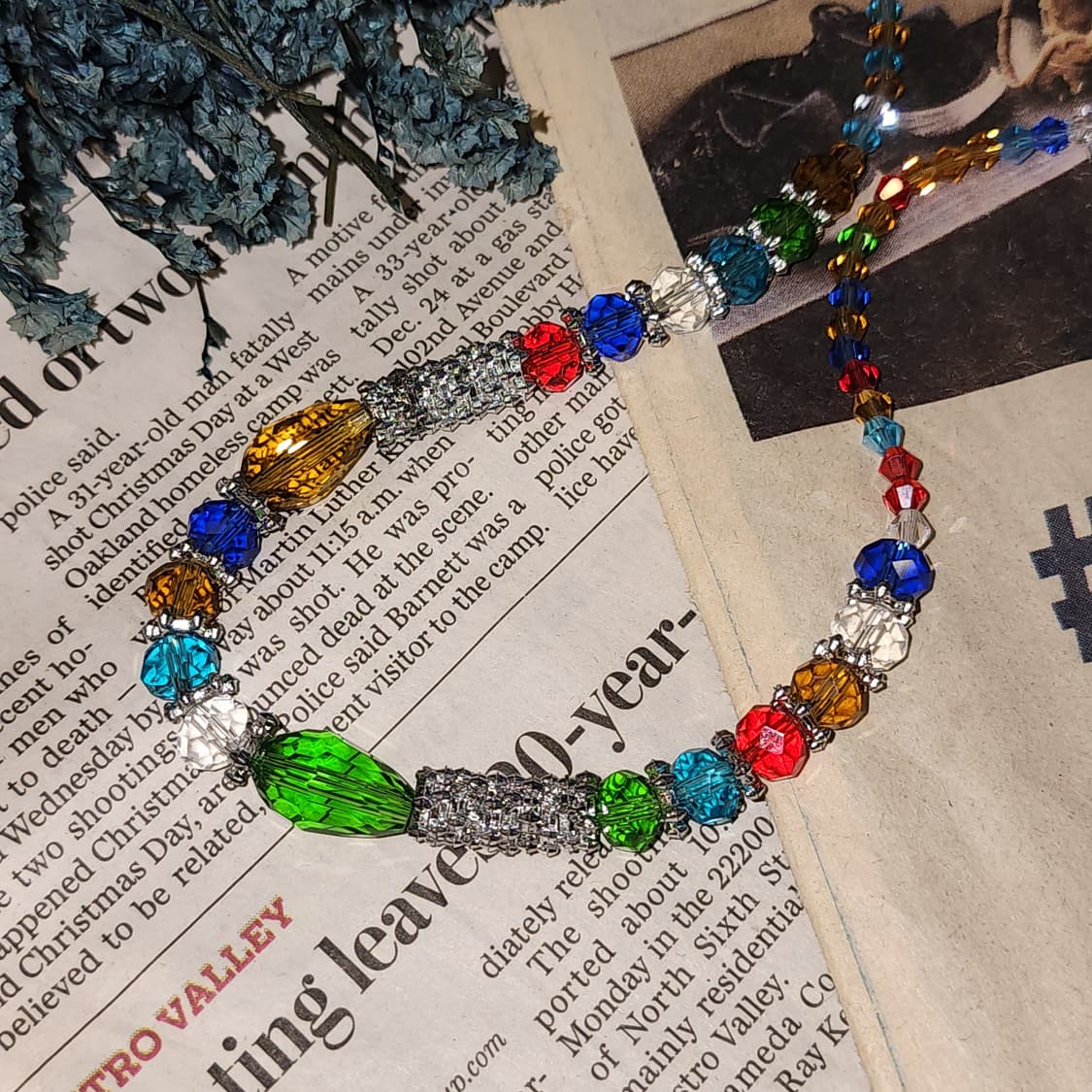 90s 프랑스 빈티지 목걸이 레인보우 스플래시 크리스탈 비즈 목걸이 상품이미지3