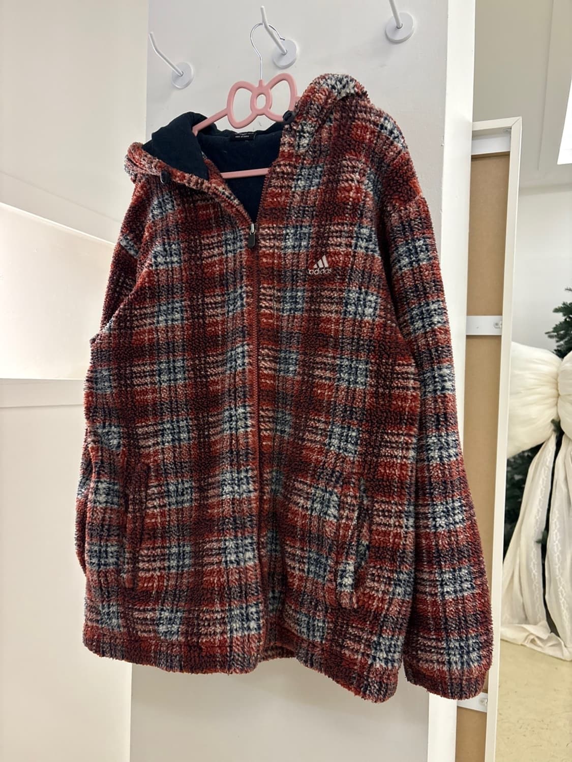 아디다스 레드 체크 후리스 자켓 상품이미지3