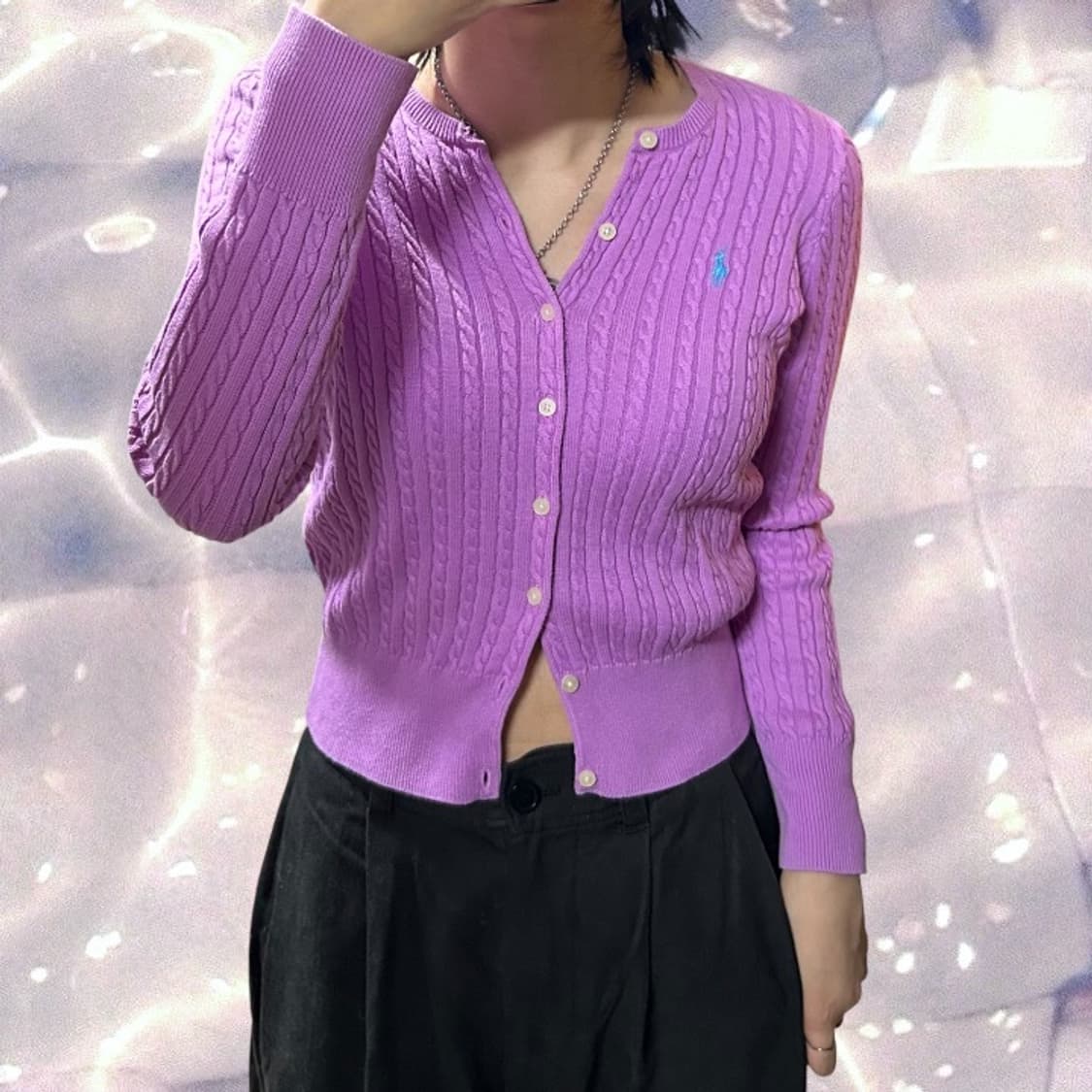 폴로 랄프로렌 신형 걸즈 니트 가디건 퍼플 핑크 L  상품이미지1