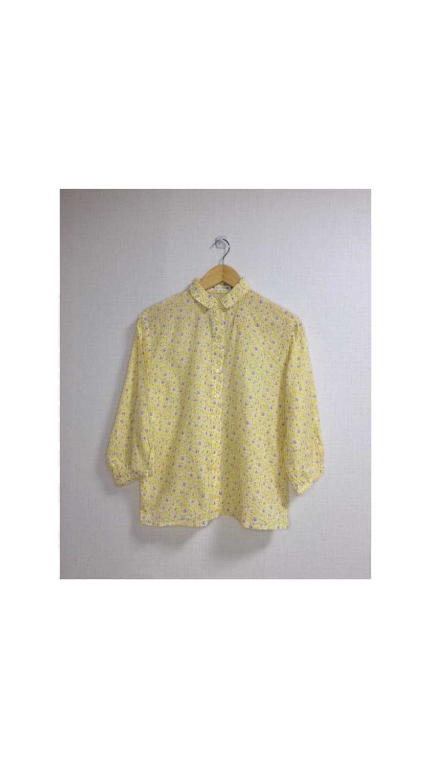 빈티지 옐로우 잔꽃 플라워 7부 소매 블라우스 상품이미지1
