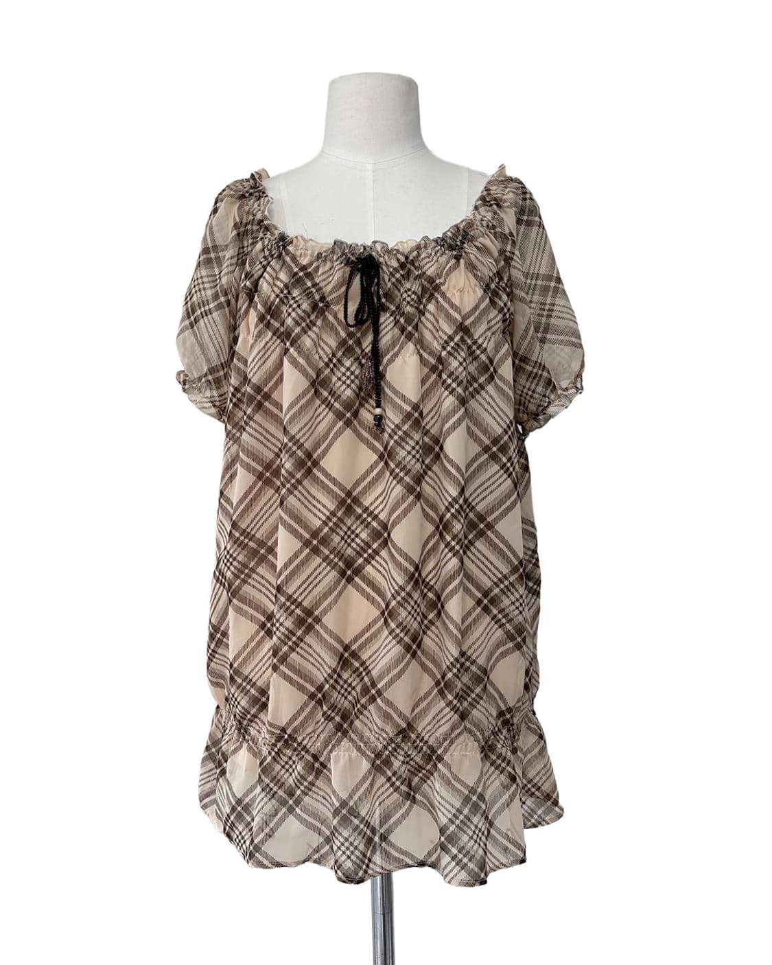 pozzetta 너드 바이러스 체크 롱 반팔 블라우스 상품이미지1