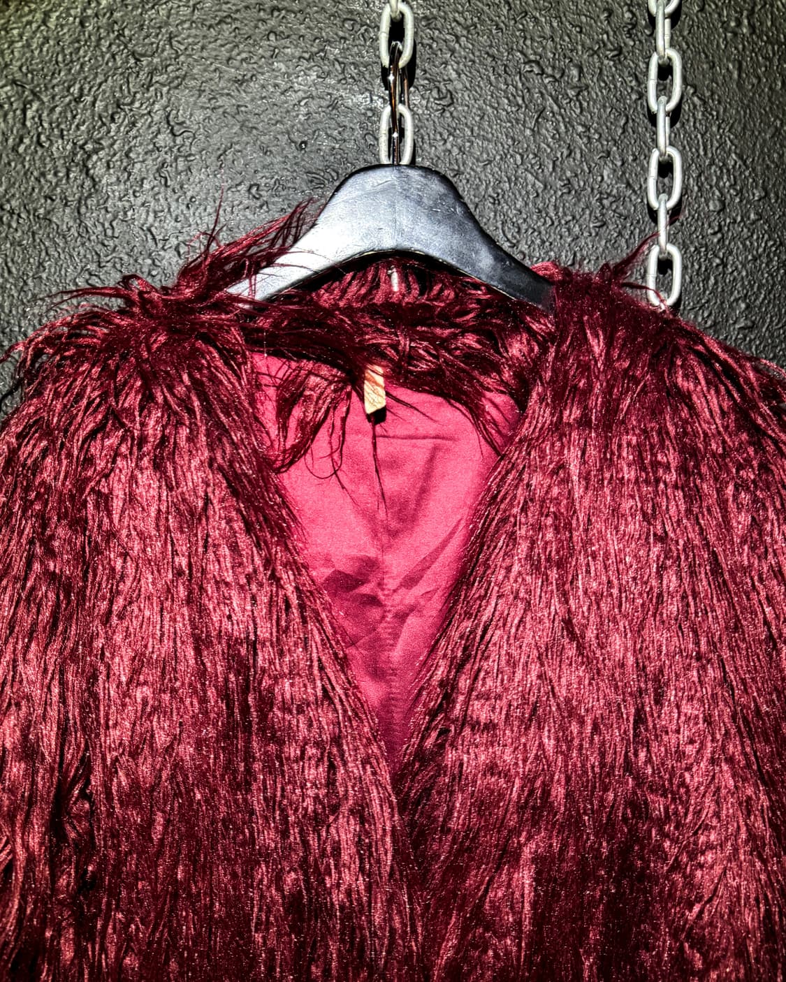 Burgundy long hair fur jacket 상품이미지3