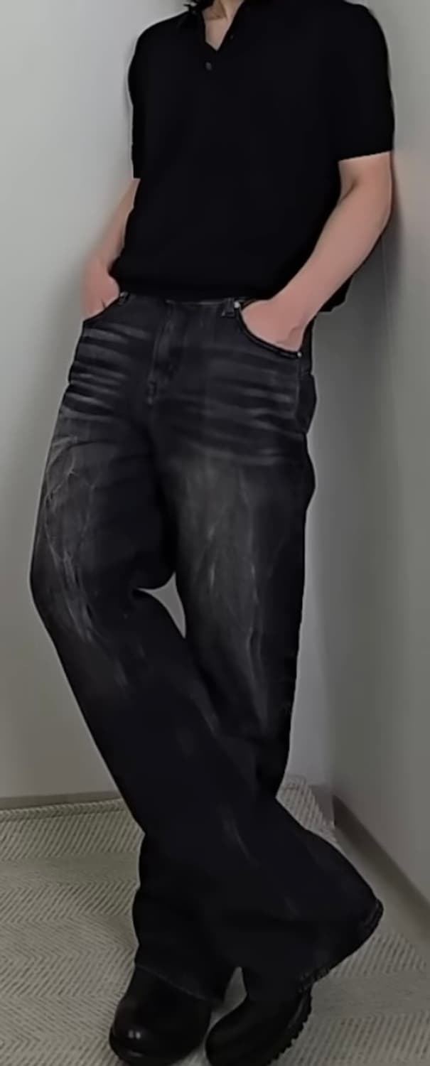 노매뉴얼 세미 플레어 데님 팬츠 - 블랙 상품이미지4