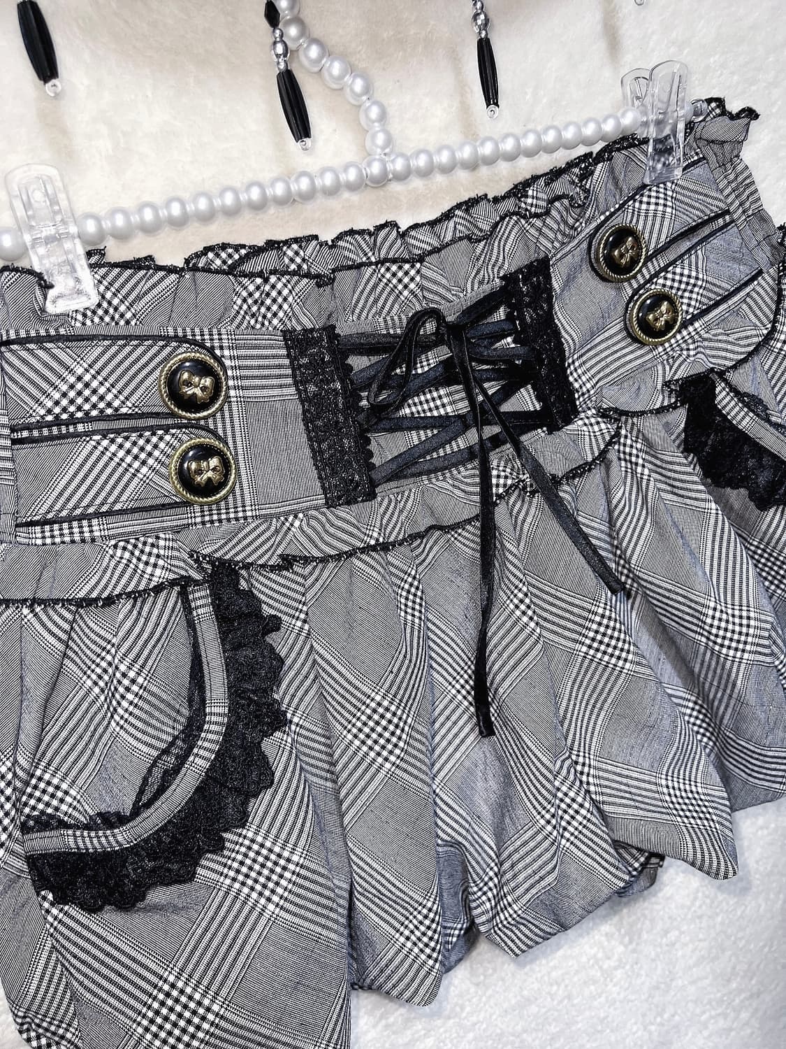 트랄라라 체크 레이스 호박 펌킨 벌룬 큐롯 숏팬츠 헤이세이핀터 갸루 고스 상품이미지3