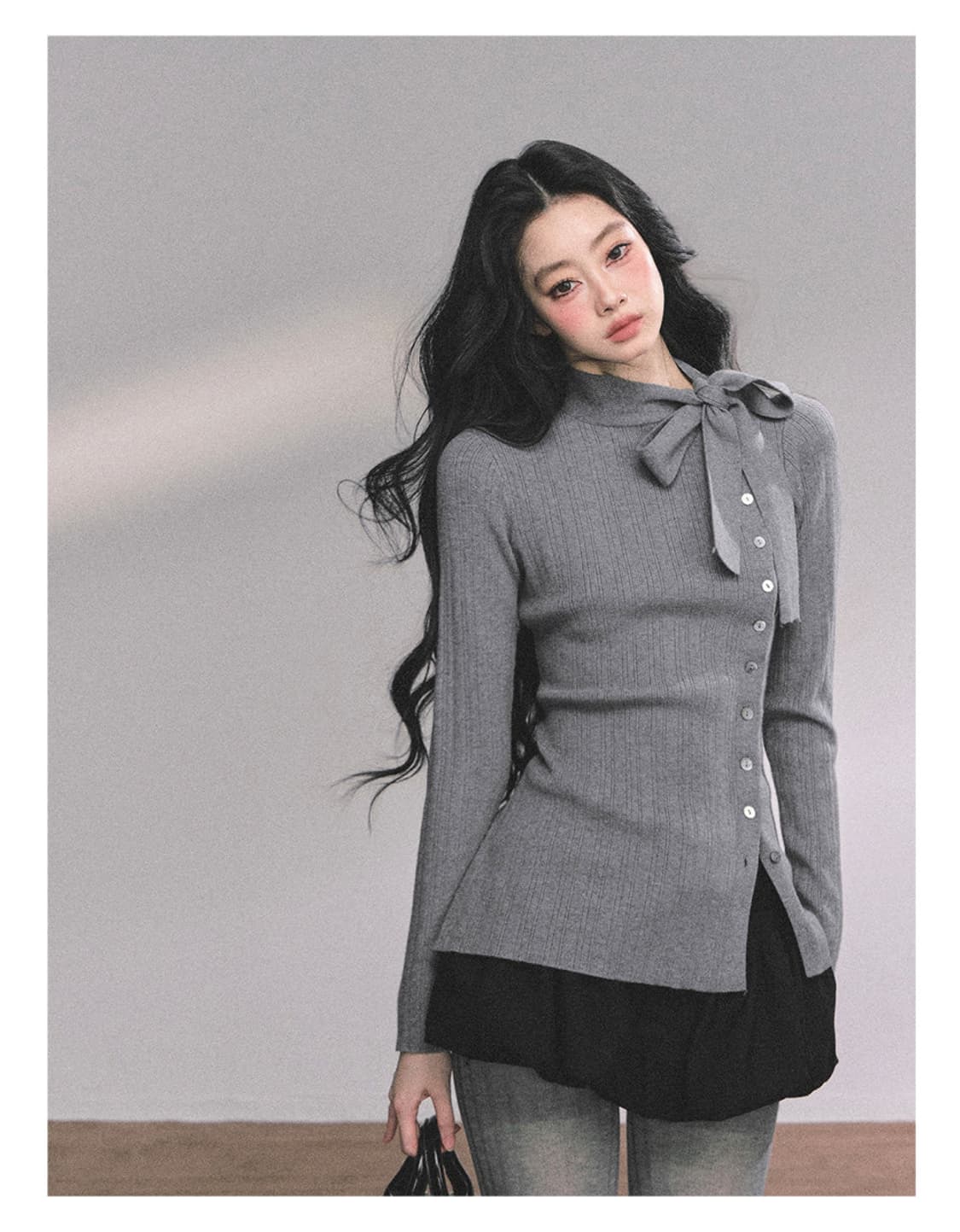 ShaoyeEye 니트 슬림핏 리본넥 스웨터 상품이미지3