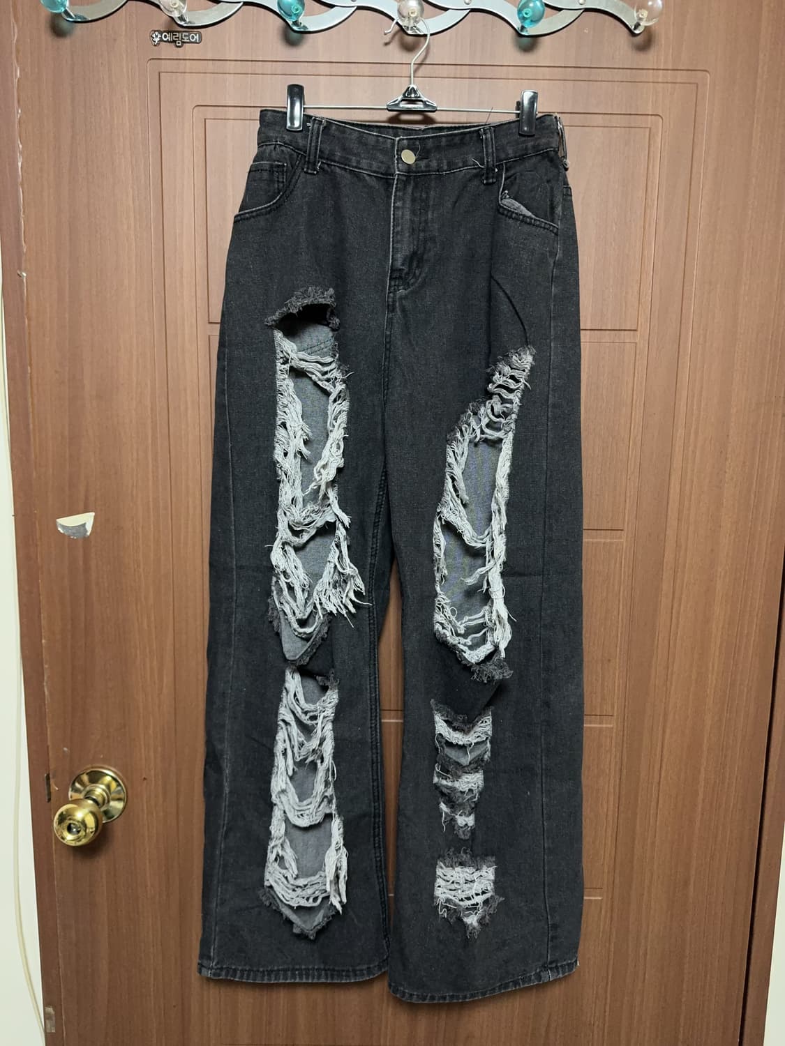 에이블리 무신사 지그재그 중성계 펑크 블랙 데미지 워싱 와이드 팬츠 상품이미지3